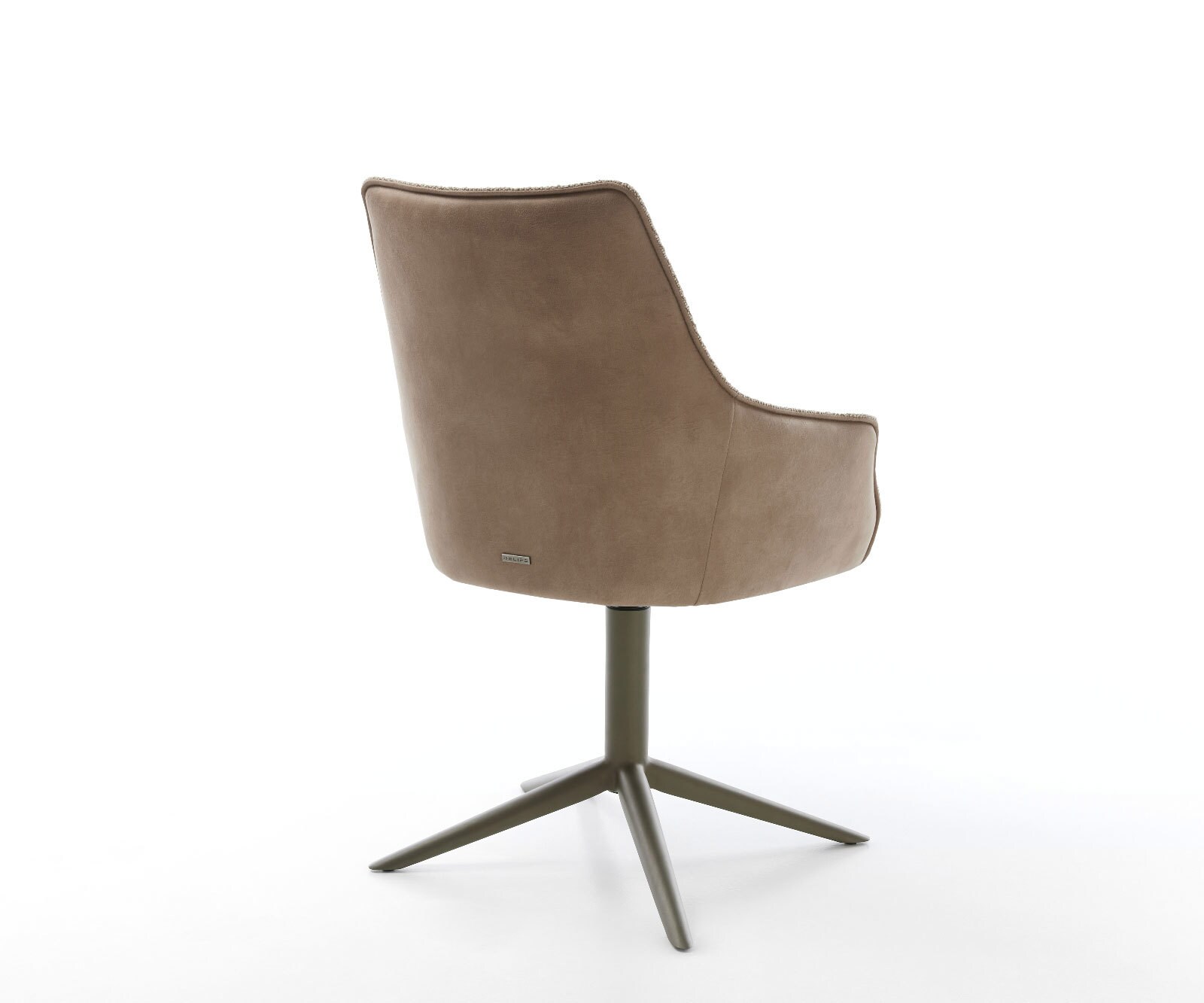 Chaise-pivotante Alja-Flex avec accoudoirs tissu mixte couleur boue pied de chaise 4 branches aspect titane pivotement sur 360° fonction bascule ressorts ensachés 4