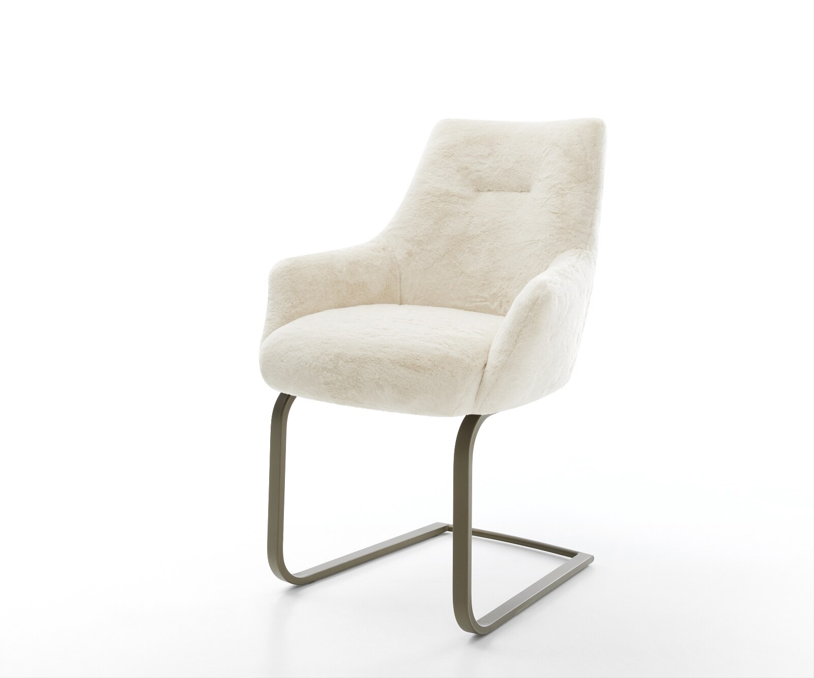 Cantilever Alja-Flex avec accoudoirs peluche crème-blanc pied cantilever plat aspect titane resorts ensachés