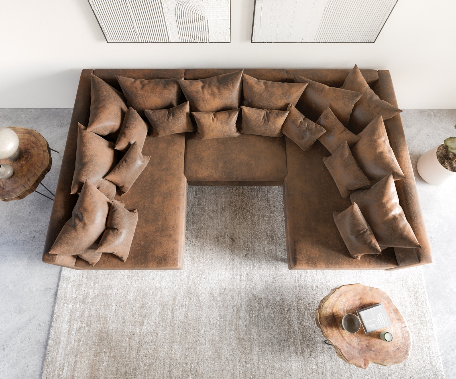 Salon Clovis marron antique optique canapé module  4 Salon Clovis marron antique optique canapé module  4