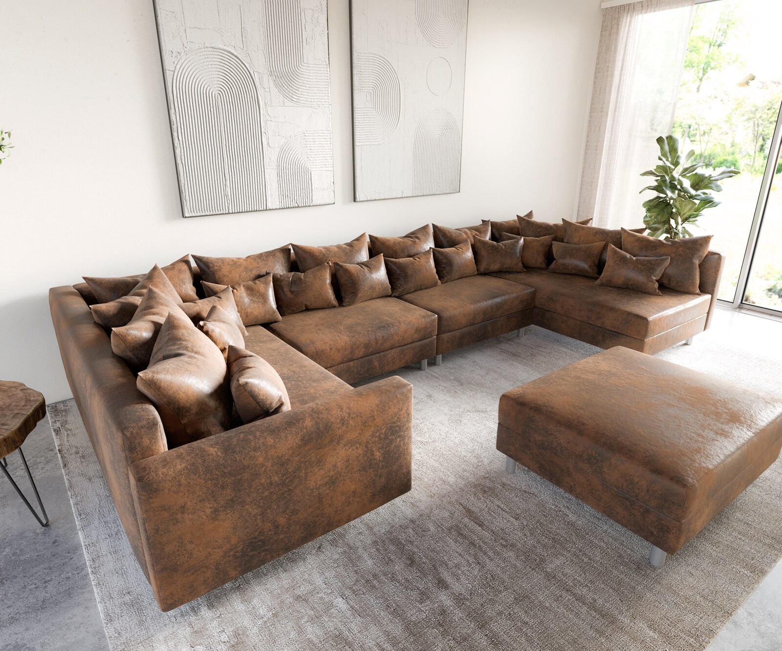 Canapé-panoramique  Clovis XL modulable marron antique tabouret accoudoir Canapé-panoramique  Clovis XL modulable marron antique tabouret accoudoir