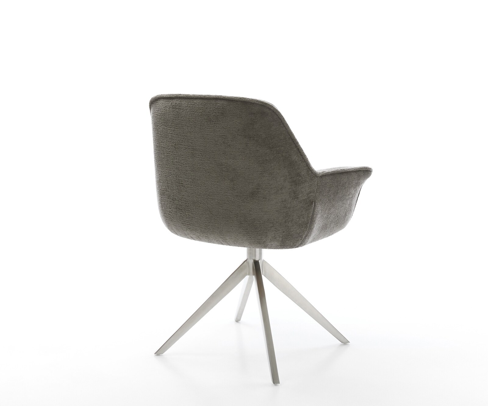Chaise-pivotante Keila-Flex avec accoudoirs bouclé doux couleur boue pied croisé large acier inoxydable pivotement sur 360° fonction bascule 4