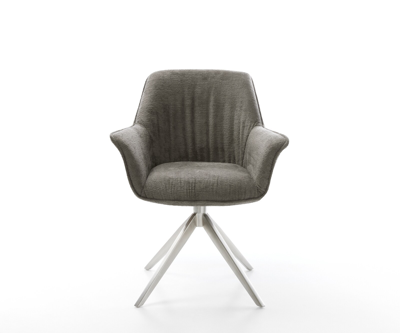 Chaise-pivotante Keila-Flex avec accoudoirs bouclé doux couleur boue pied croisé large acier inoxydable pivotement sur 360° fonction bascule 1