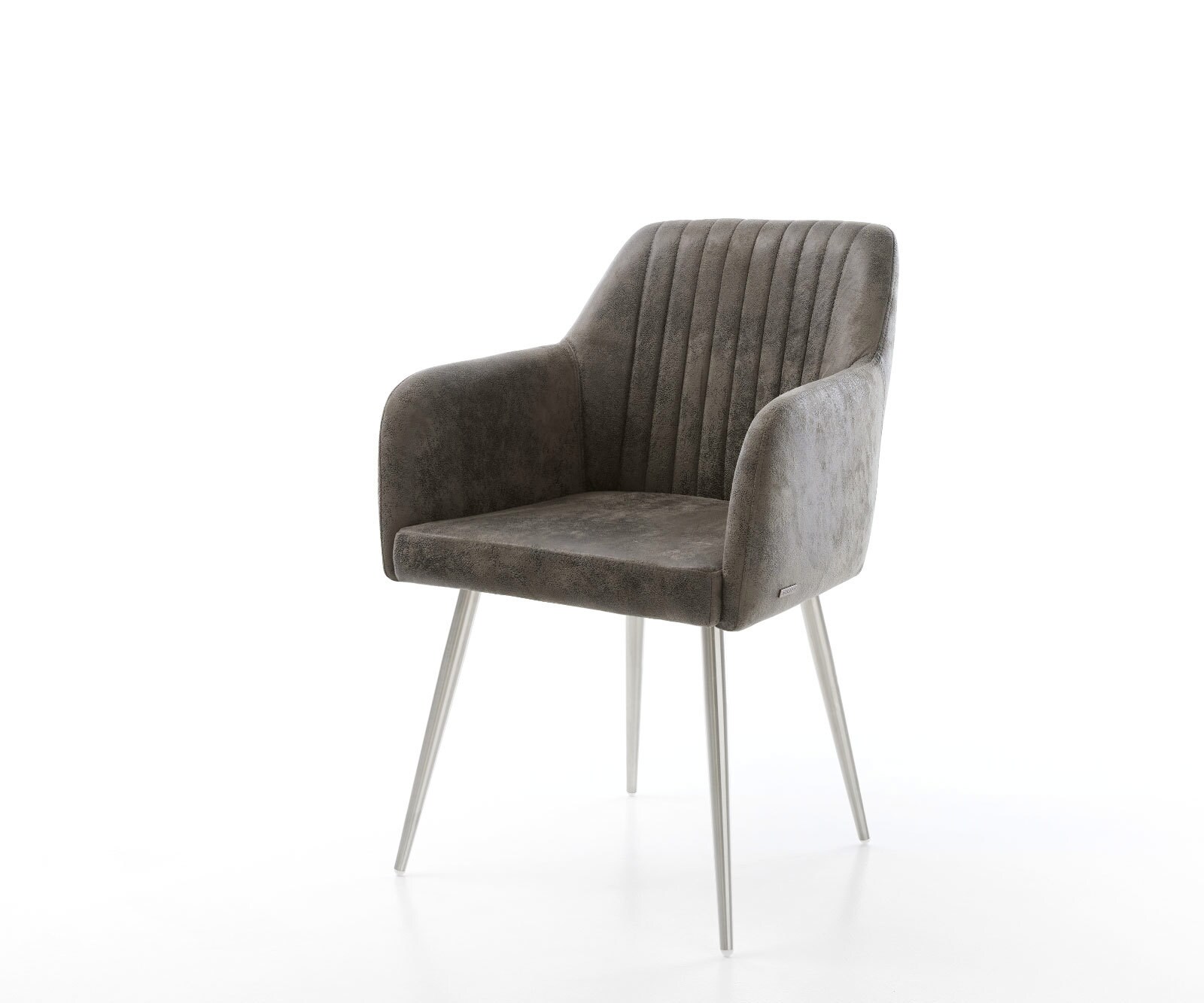 Chaise-de-salle-à-manger Greg-Flex microvelours gris antique 4 pieds coniques acier inoxydable brossé ressorts ensachés