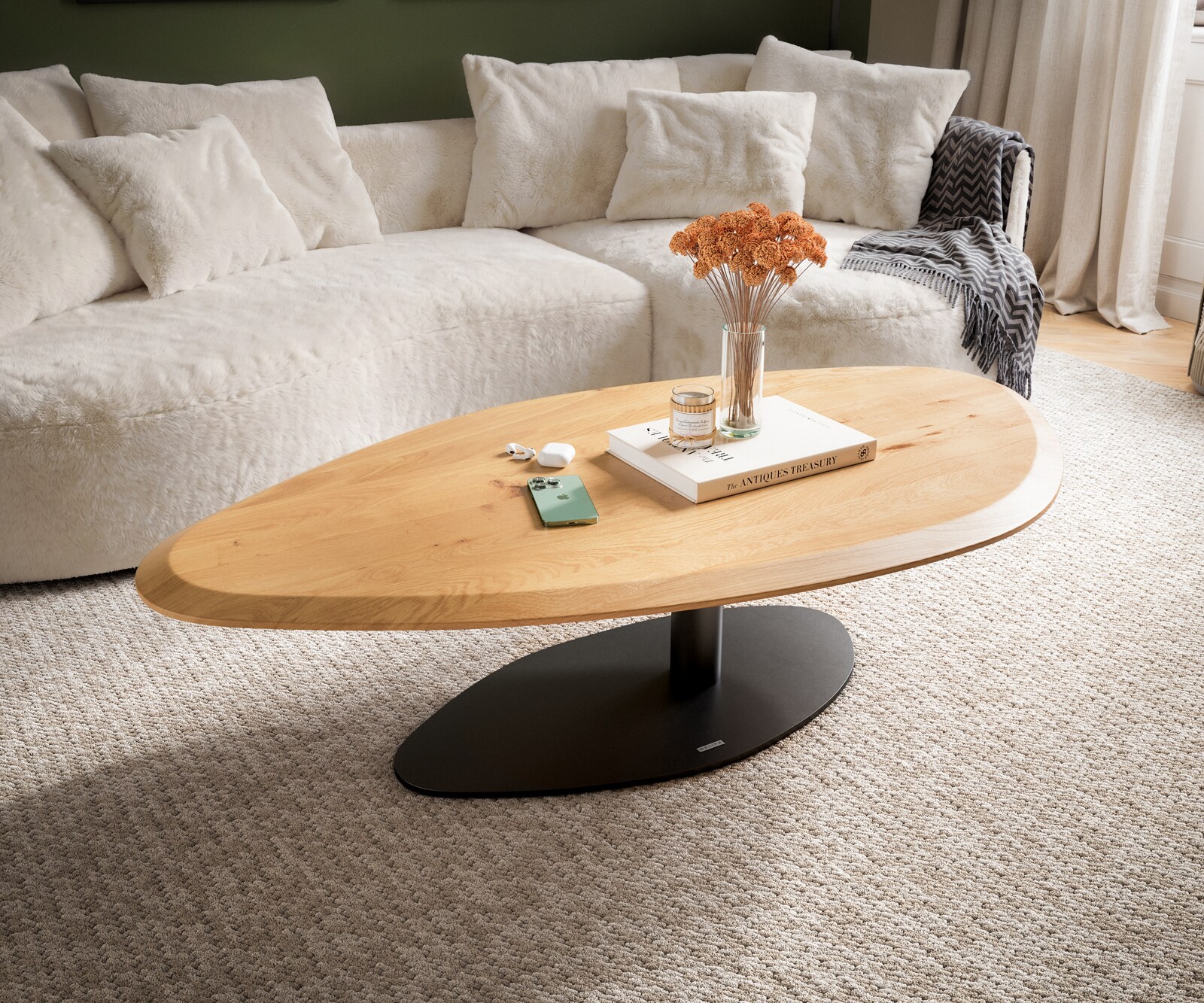 Table basse Edge Organique 140x76 cm Chêne naturel Flow-Edge Vibany Métal Noir 2