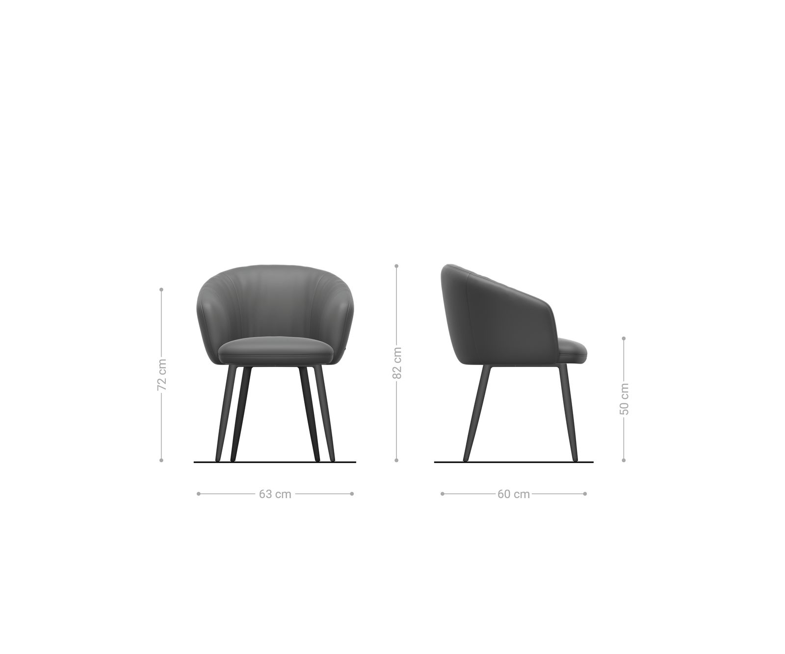 Chaise-de-salle-à-manger Caja-Flex avec accoudoirs bouclé gris argenté 4 pieds coniques acier inoxydable brossé ressorts ensachés 6