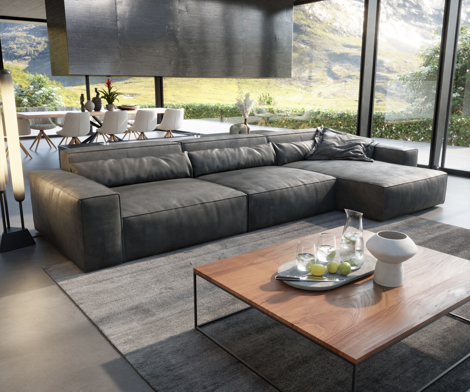 Canapé d'angle Sirpio XL 370x170 cm Cuir synthétique Vintage Anthracite