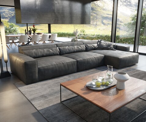 Canapé d'angle Sirpio XL 370x170 cm Cuir synthétique Vintage Anthracite
