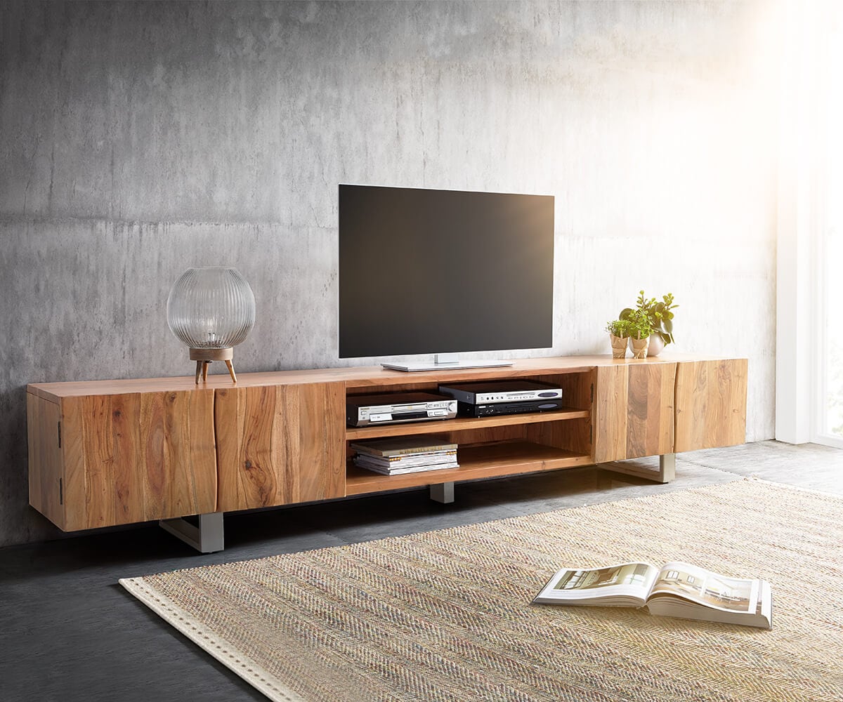 Table-TV Live-Edge Meuble-TV en Acacia 4 portes en bordure d'arbre 3