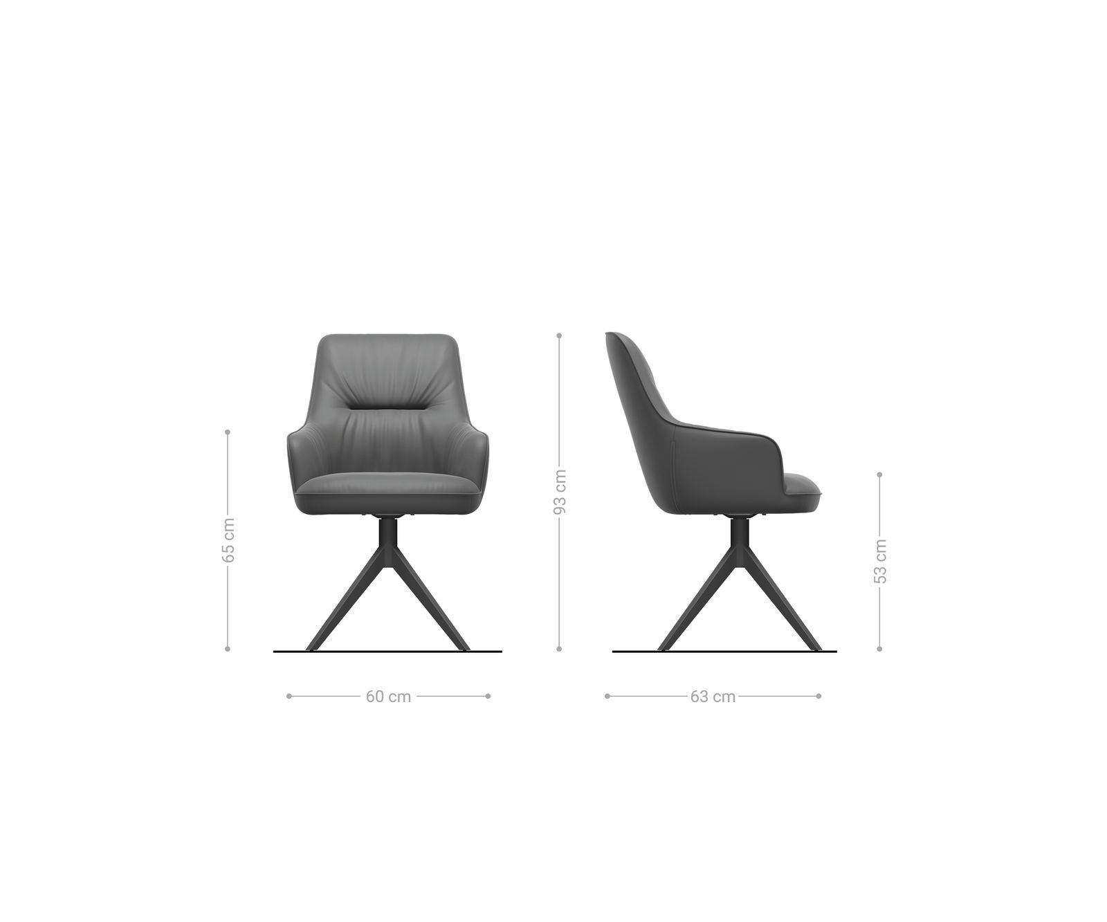 Chaise-de-salle-à-manger Zelia-Flex avec accoudoirs cuir de vache noir pied croisé large noir ressorts ensachés 6