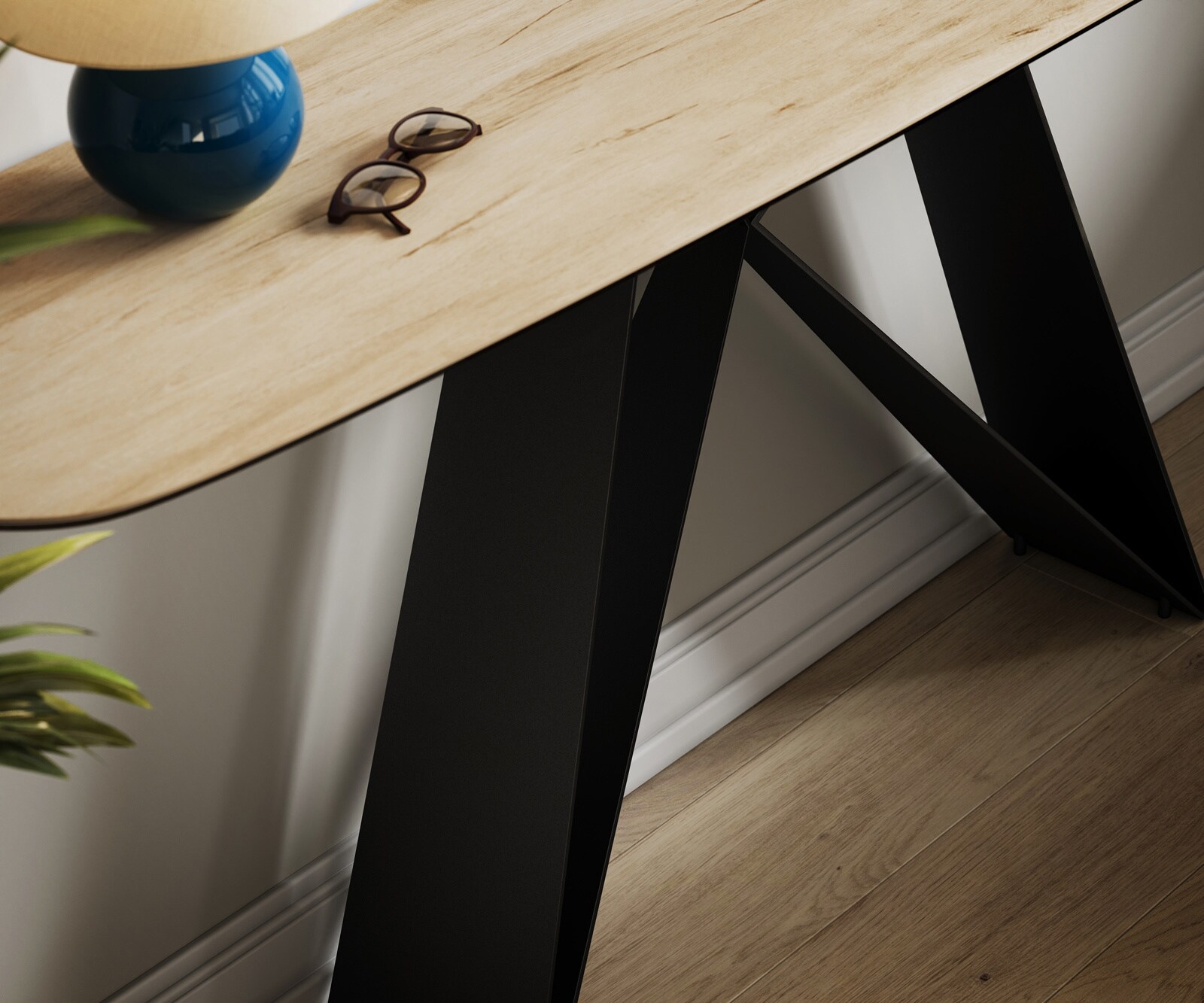Console Edge forme bateau 180x40 cm Céramique Laminam® Sabbia Eichefarbig Velio Métal Noir 6