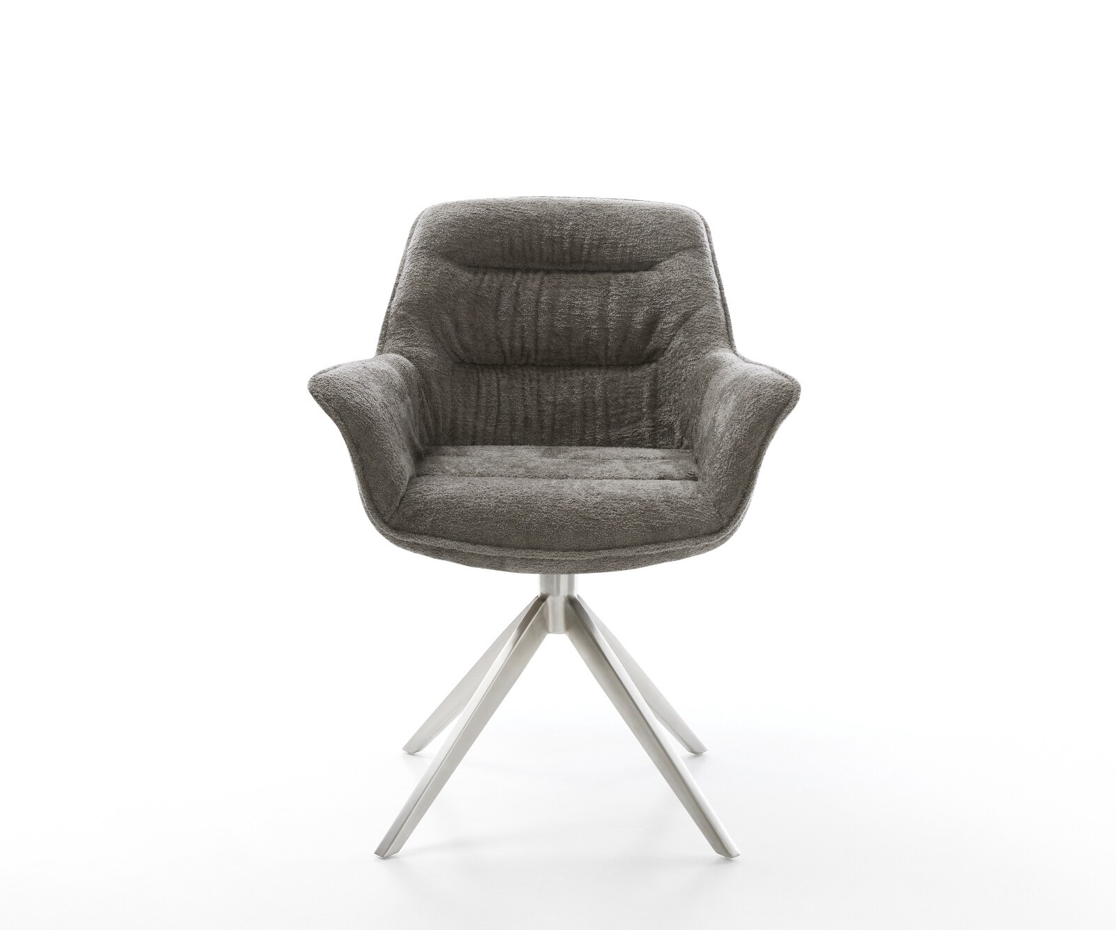 Chaise-pivotante Kaira-Flex bouclé doux couleur boue pied croisé large acier inoxydable pivotement sur 360° fonction bascule 2