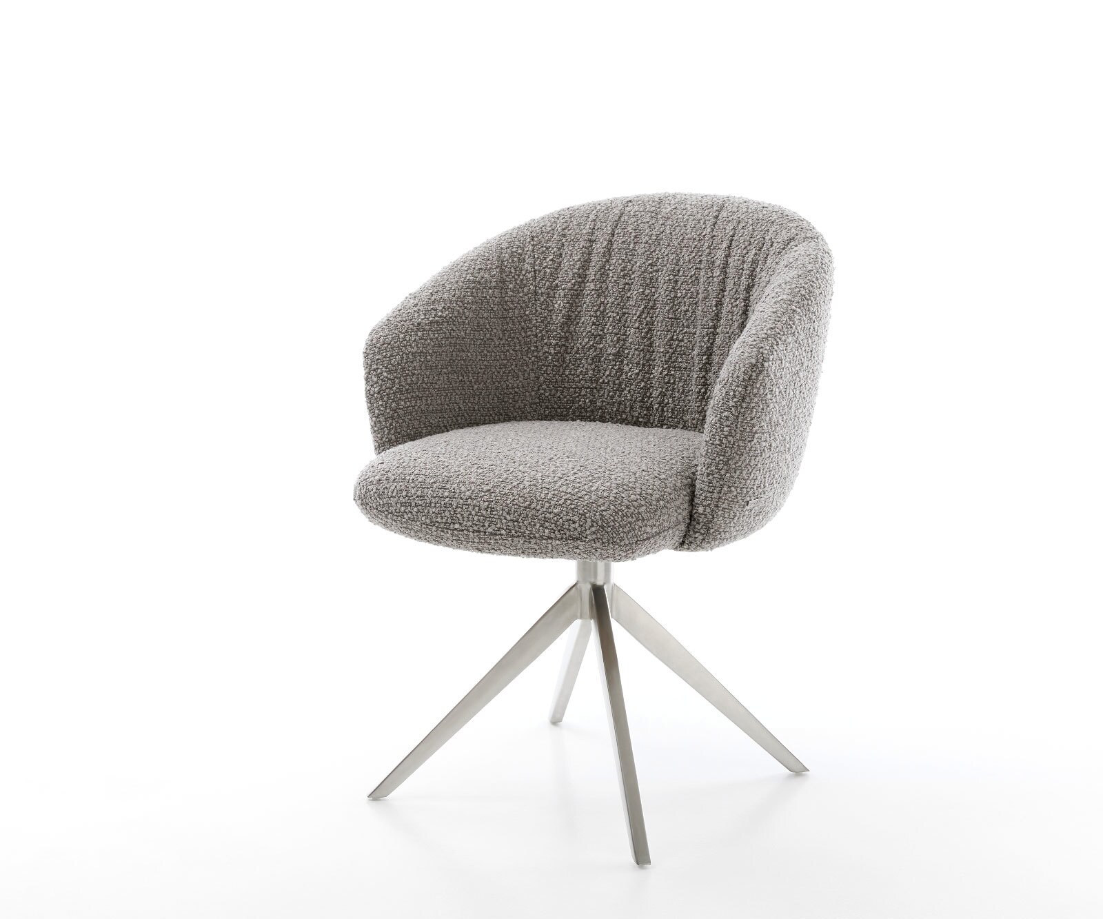 Chaise-pivotante Caja-Flex bouclé gris argenté pied croisé large acier inoxydable brossé pivotement sur 360° fonction bascule ressorts ensachés