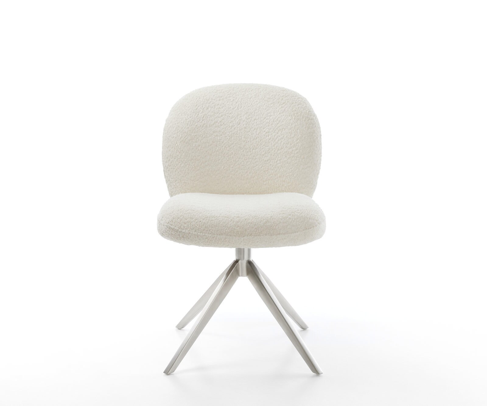 Chaise-pivotante Nube-Flex bouclé blanc pied croisé large acier inoxydable brossé pivotement sur 360° fonction bascule ressorts ensachés 1