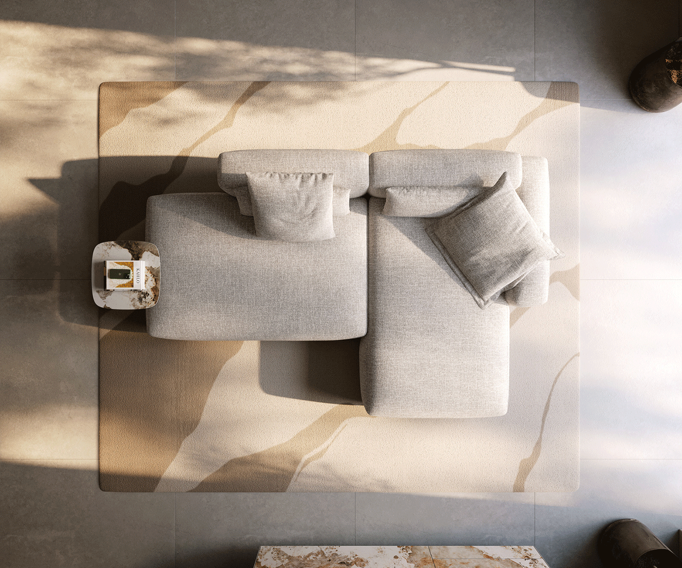 Canapé d'angle Freestyle 310x200 cm Tissu tissé doux Beige couture plate 5