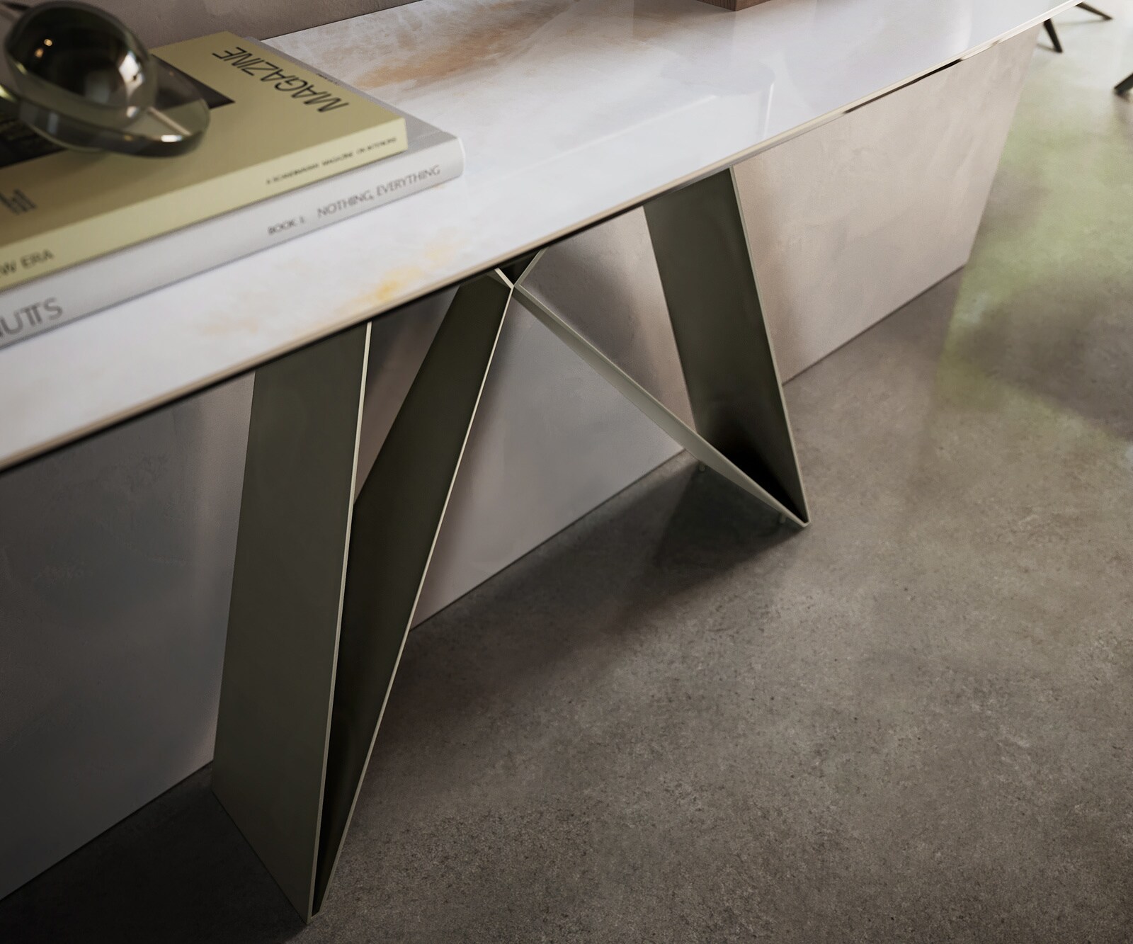 Console Edge forme bateau 180x40 cm Céramique Onyx Pearl Velio Métal Effektfinish Titan 6