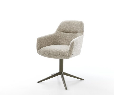 Chaise-pivotante Pejo-Flex tissu tissé doux beige pied de chaise 4 branches aspect titane pivotement sur 360° fonction bascule resorts ensachés