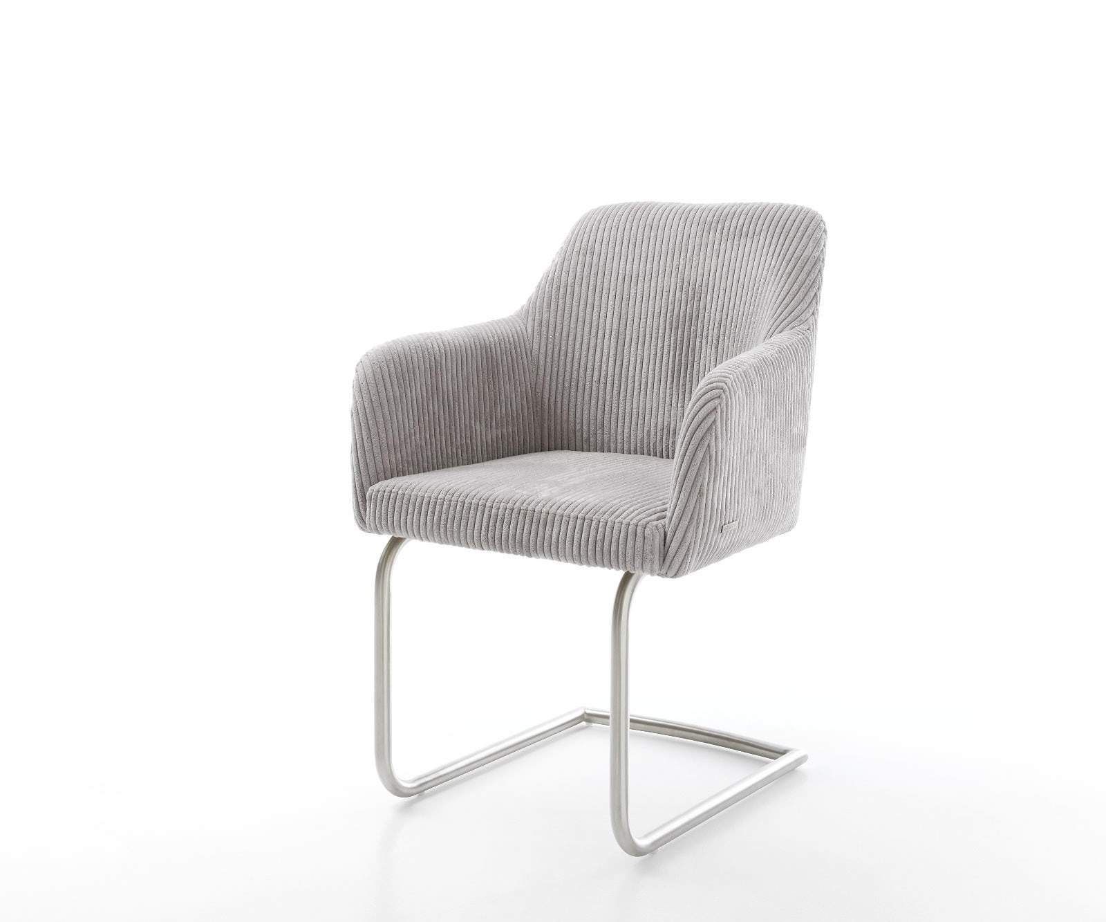 Cantilever Greg-Flex côtelé gris argenté pied cantilever rond acier inoxydable brossé ressorts ensachés Cantilever Greg-Flex côtelé gris argenté pied cantilever rond acier inoxydable brossé ressorts ensachés