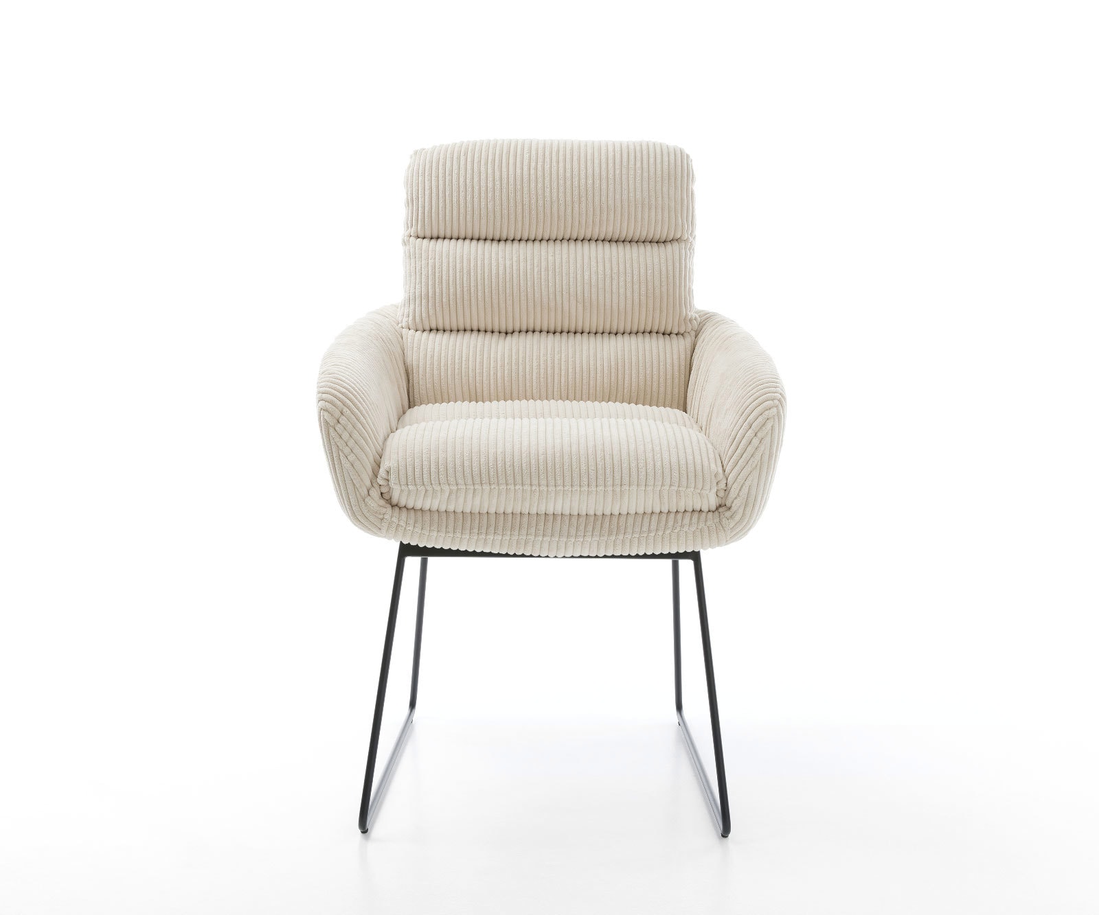 Chaise-de-salle-à-manger Abelia-Flex avec accoudoirs côtelé beige vintage pied trapèze noir 2