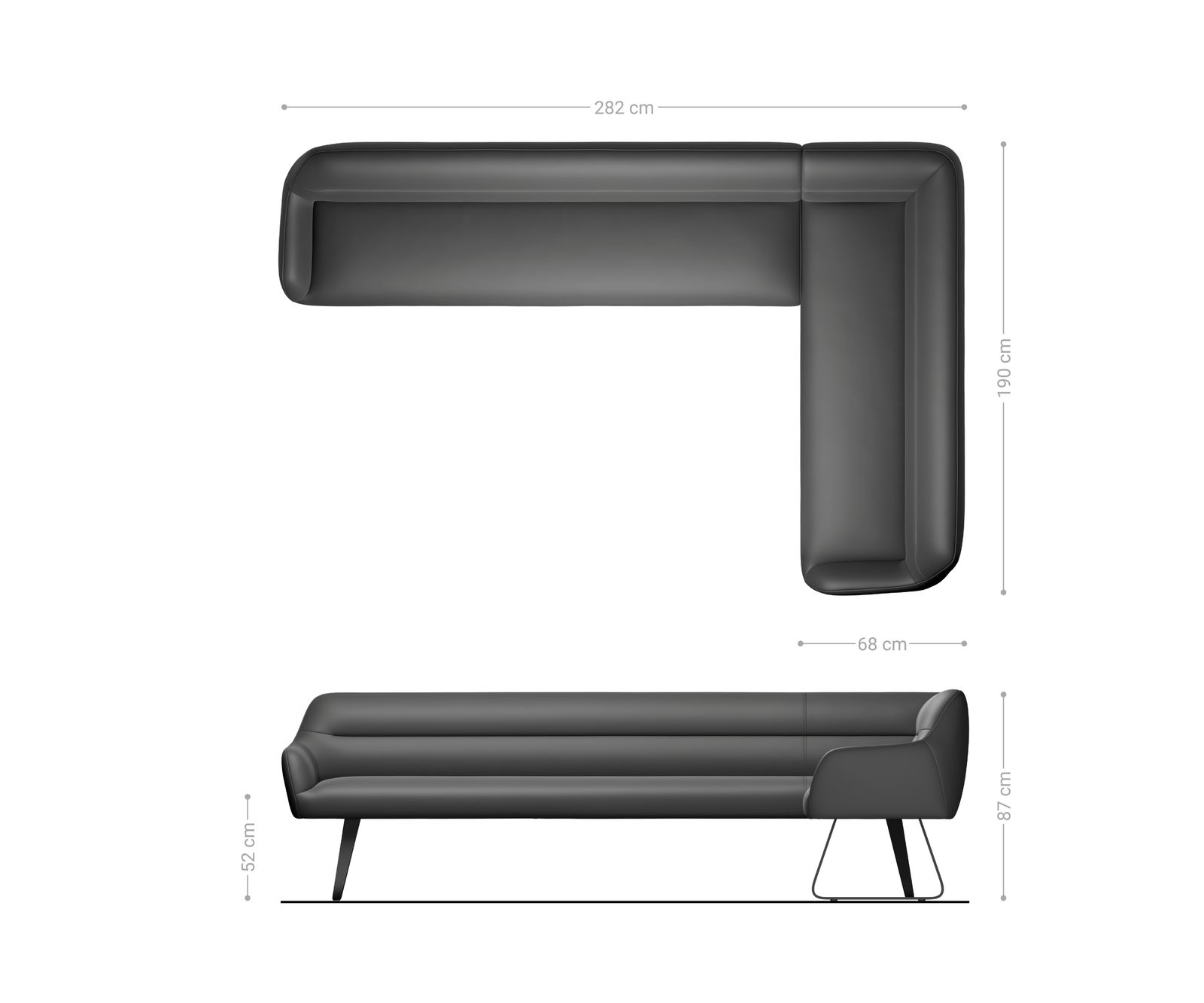 Banc-de-salle-à-manger Taya-Flex 285x190 cm microfibre antracite vintage châssis à patins plat acier inoxydable ressort ensaché à droite 8