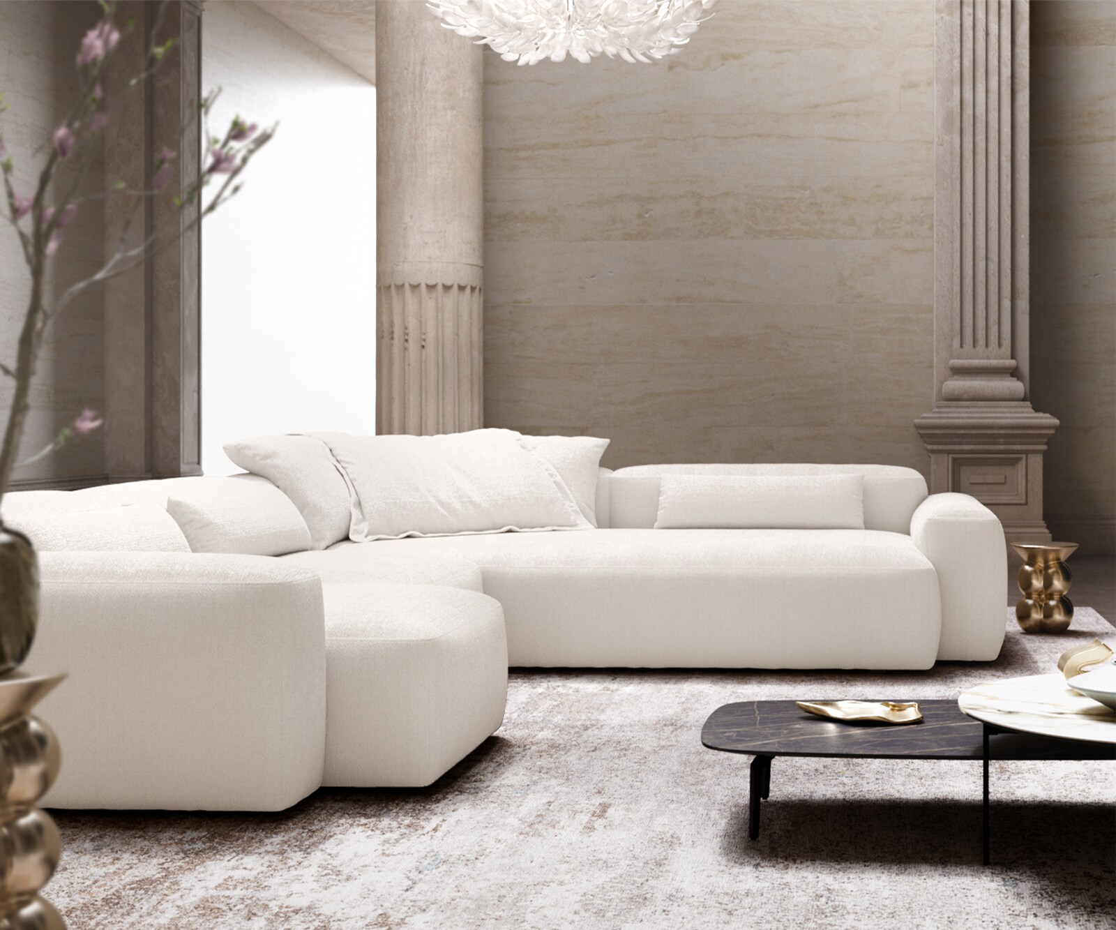 Canapé panoramique Freestyle 360x290 cm Bouclé doux Beige couture plate 4