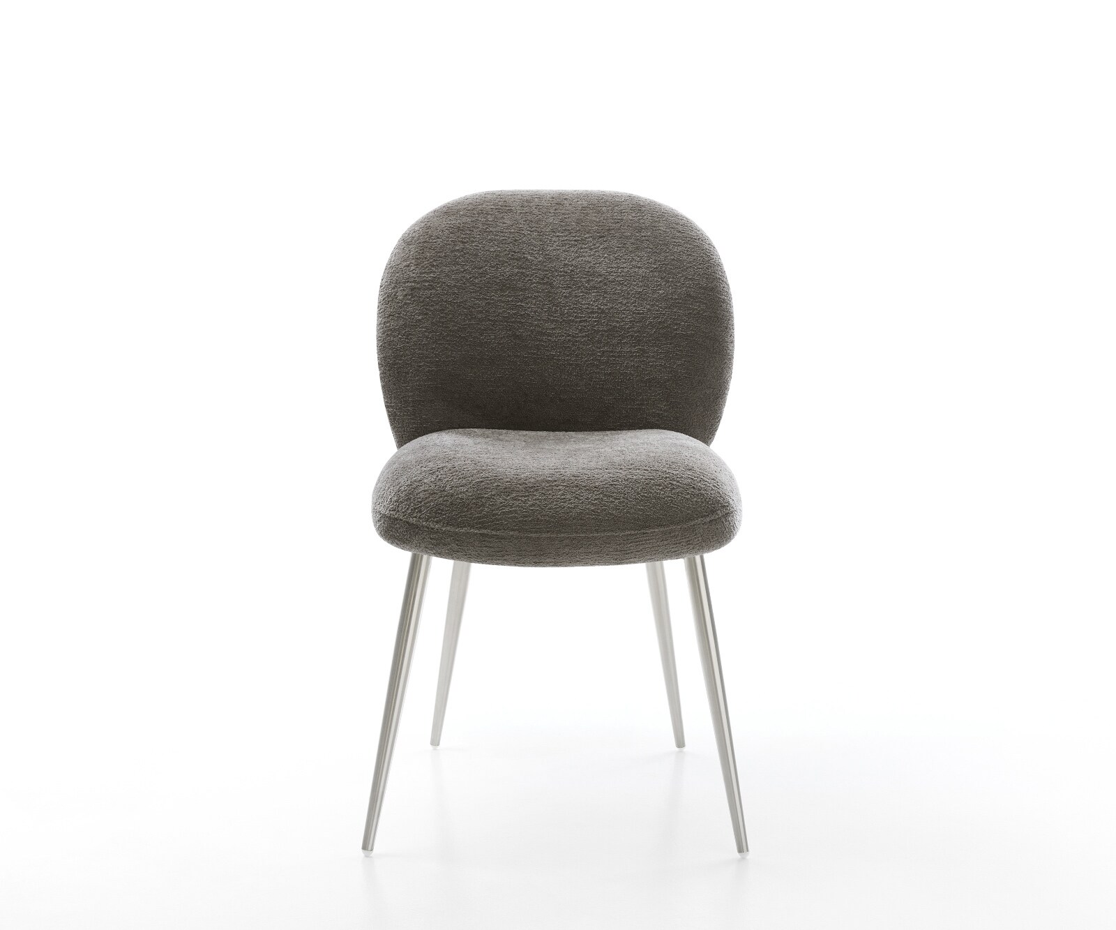 Chaise-de-salle-à-manger Nube-Flex bouclé doux couleur boue 4 pieds coniques acier inoxydable resorts ensachés 2