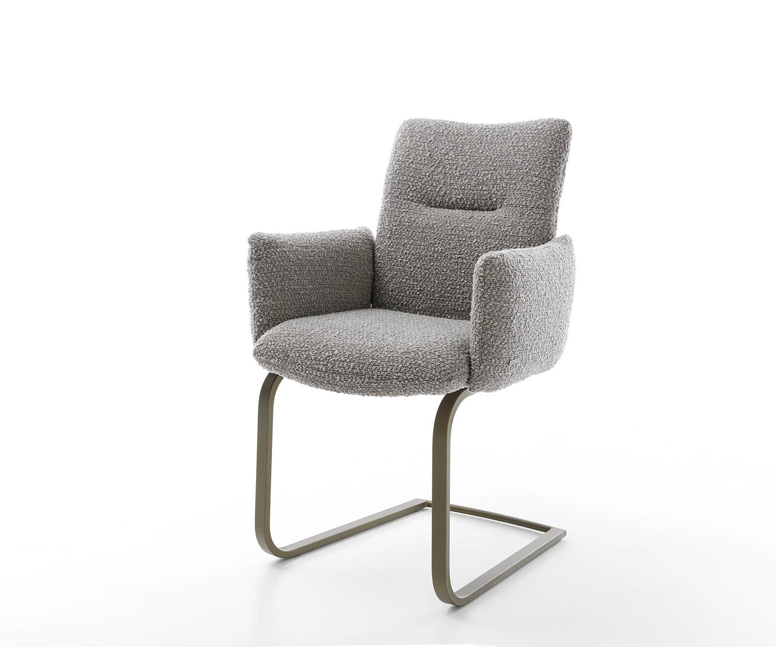 Cantilever Jova-Flex avec accoudoirs bouclé gris argenté pied cantilever plat aspect titane ressorts ensachés Cantilever Jova-Flex avec accoudoirs bouclé gris argenté pied cantilever plat aspect titane ressorts ensachés