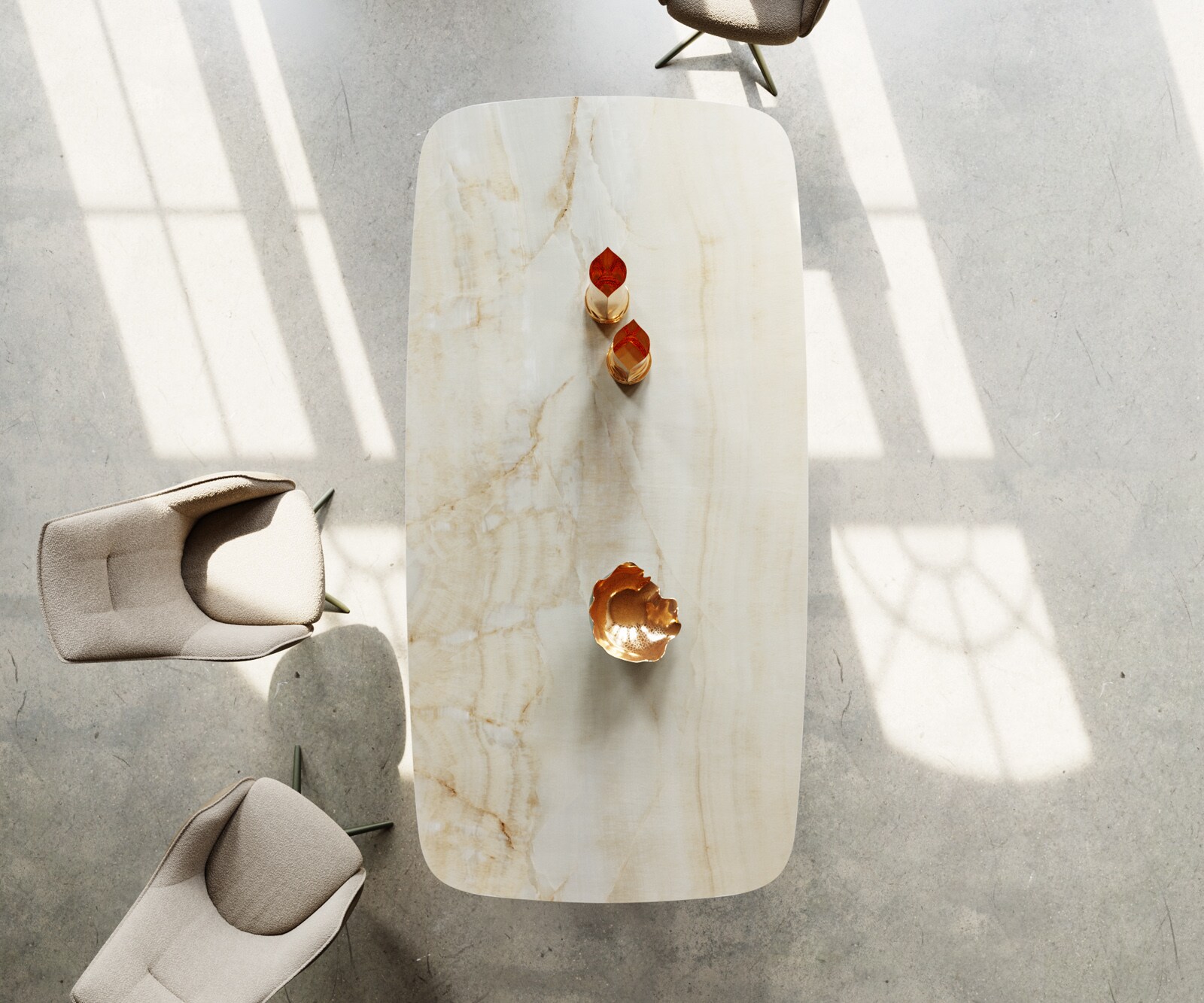 Table à manger Edge Boot 240x120 Céramique Iris FMG Onice OroTroa Métal finition à effet Titane 3