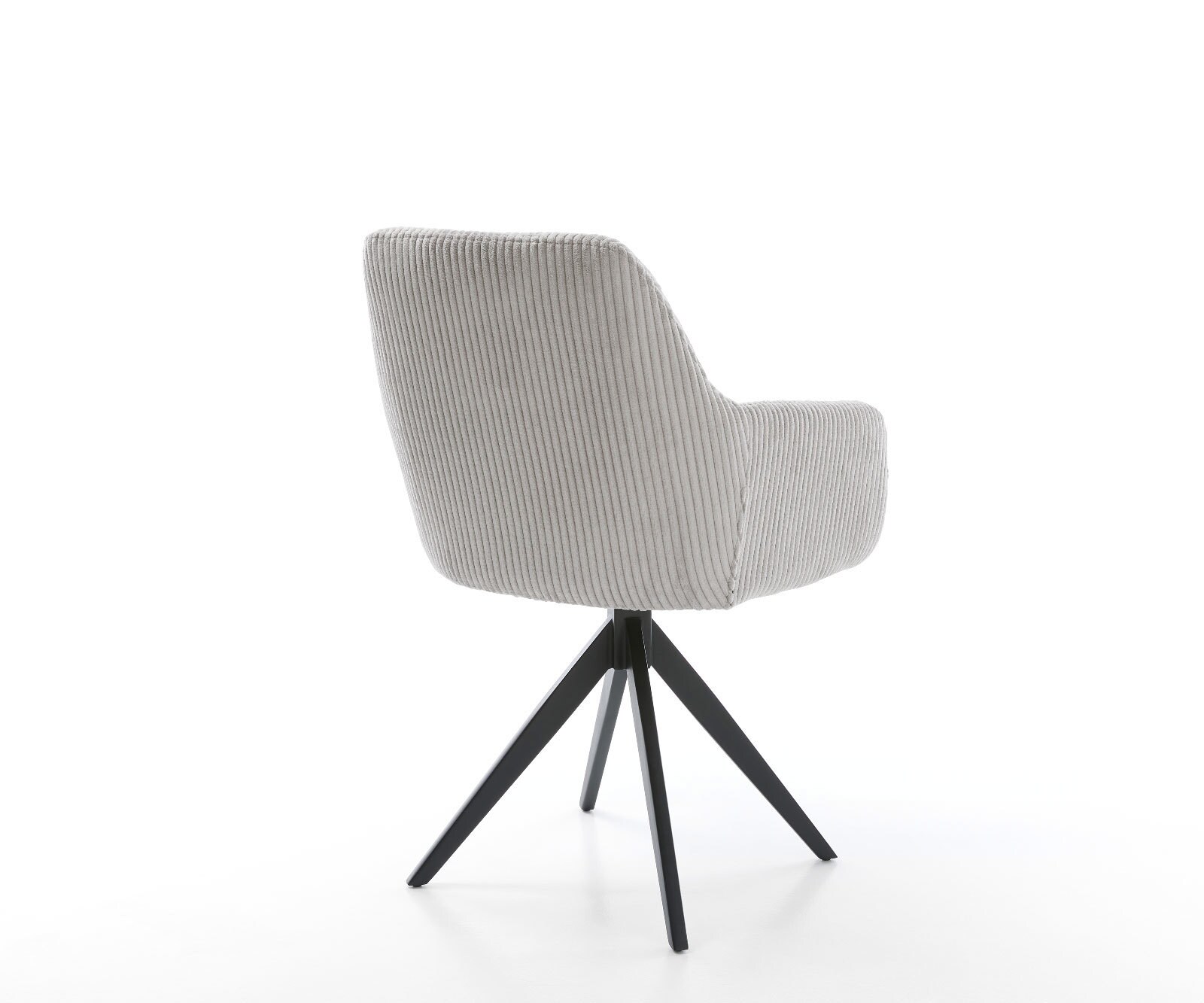 Chaise-de-salle-à-manger Pejo-Flex côtelé gris argenté pied croisé angulaire noir ressorts ensachés 4