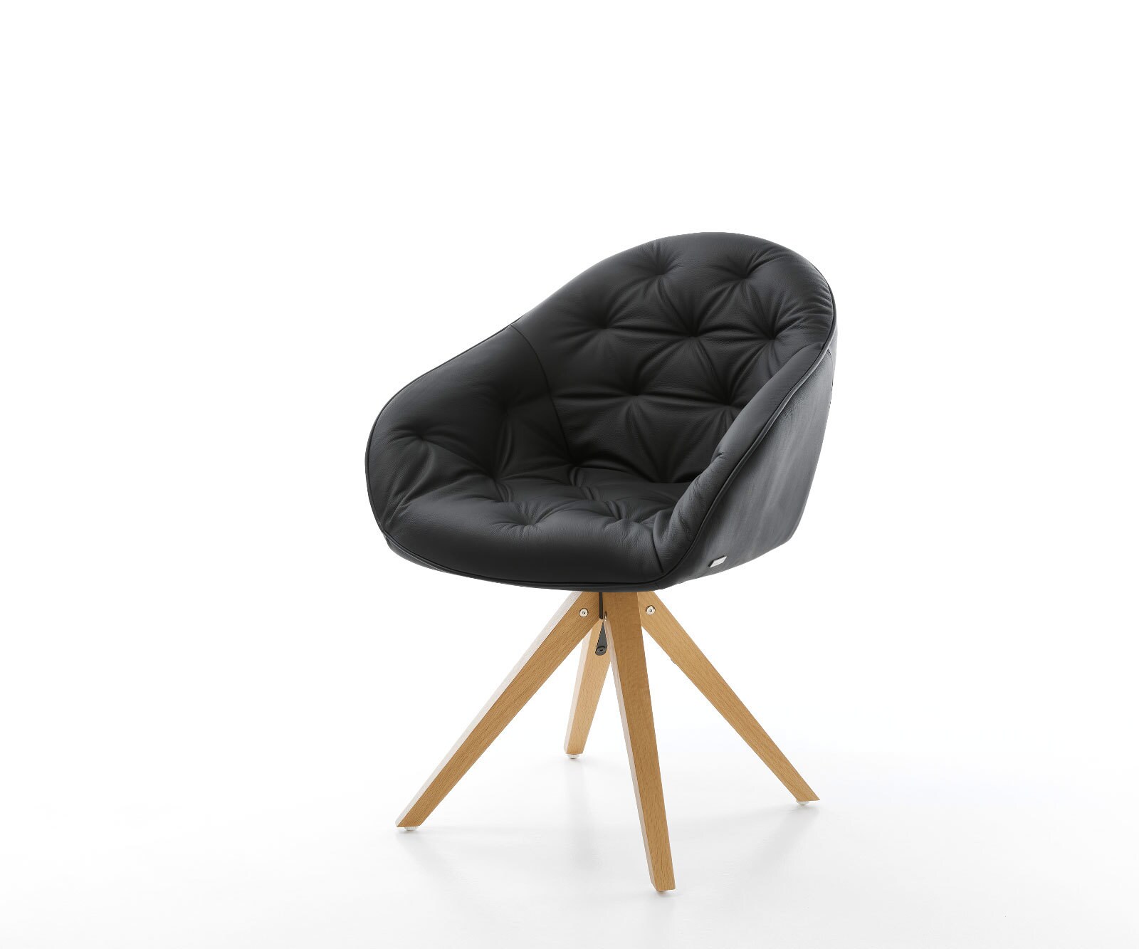 Chaise-de-salle-à-manger Gaio-Flex cuir de vache noir pied en bois angulaire naturel