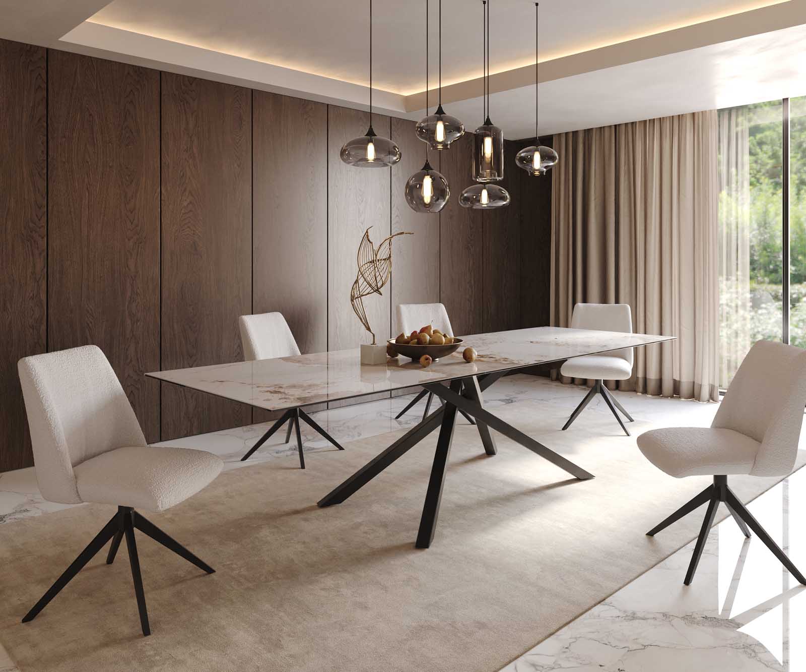 Table à manger Edge 300x100 céramique Minas mélange blanc-beige cadre croisé rectangulaire noir 8