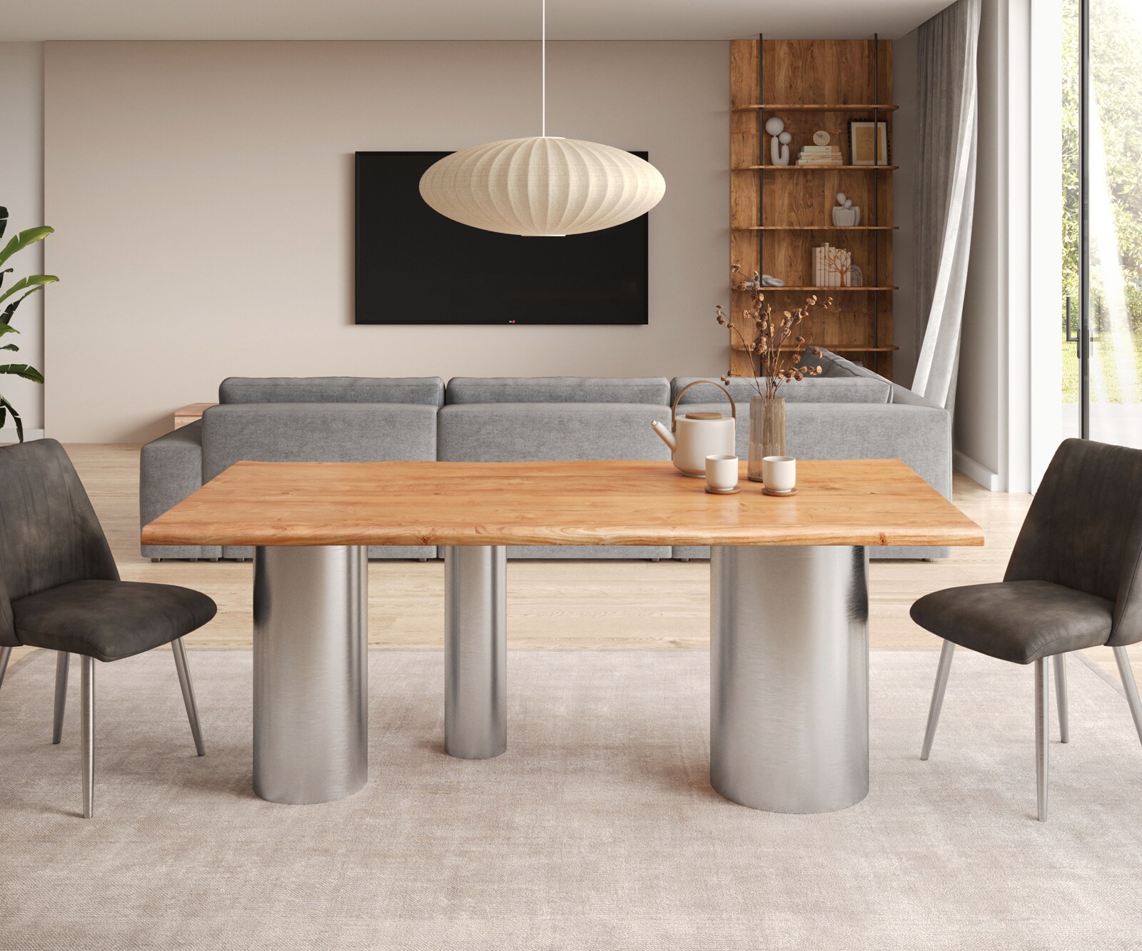 Table à manger Edge 200x100 acacia naturee Troa acier inoxydable brossé Live-Edge 2