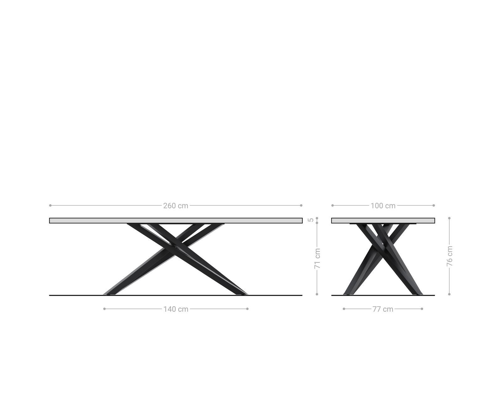 Table à manger Edge 260x100 chêne nature cadre croisé rectangle acier inoxydable Live-Edge 8