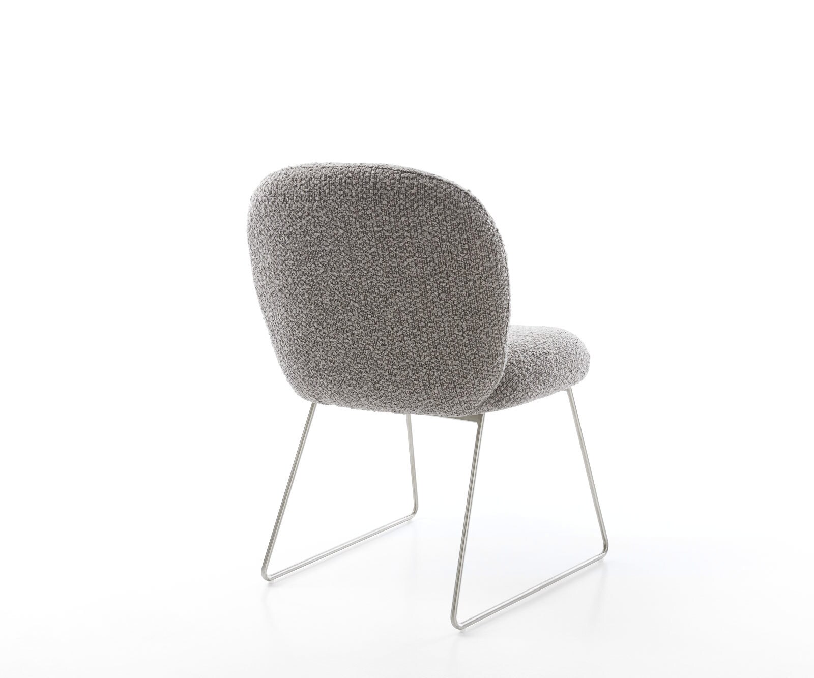Chaise-de-salle-à-manger Nube-Flex bouclé gris argenté pied trapèze acier inoxydable brossé ressorts ensachés 5