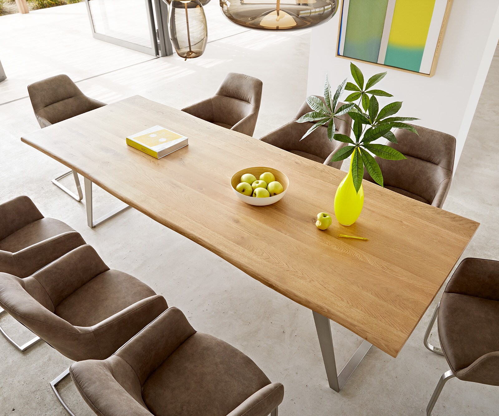 Table à manger Edge 260x100x2,5-3 chêne nature acier inoxydable inclinée Live-Edge 3