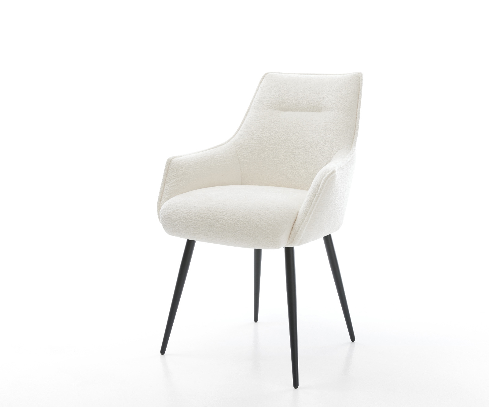 Chaise-de-salle-à-manger Alja-Flex avec accoudoirs bouclé doux beige 4 pieds coniques noir resorts ensachés