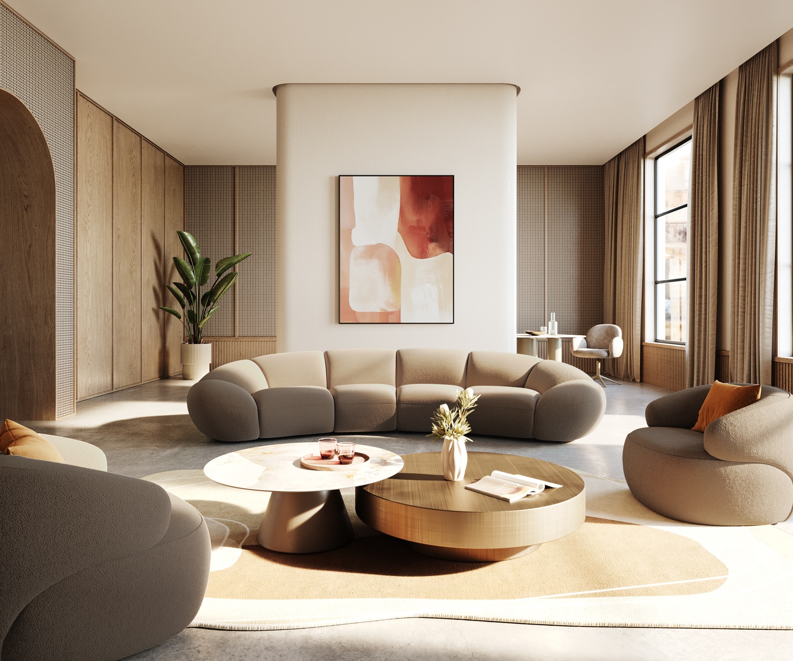 Bigsofa Lunna 360x175 cm Bouclé fin Taupe2 coussins 6