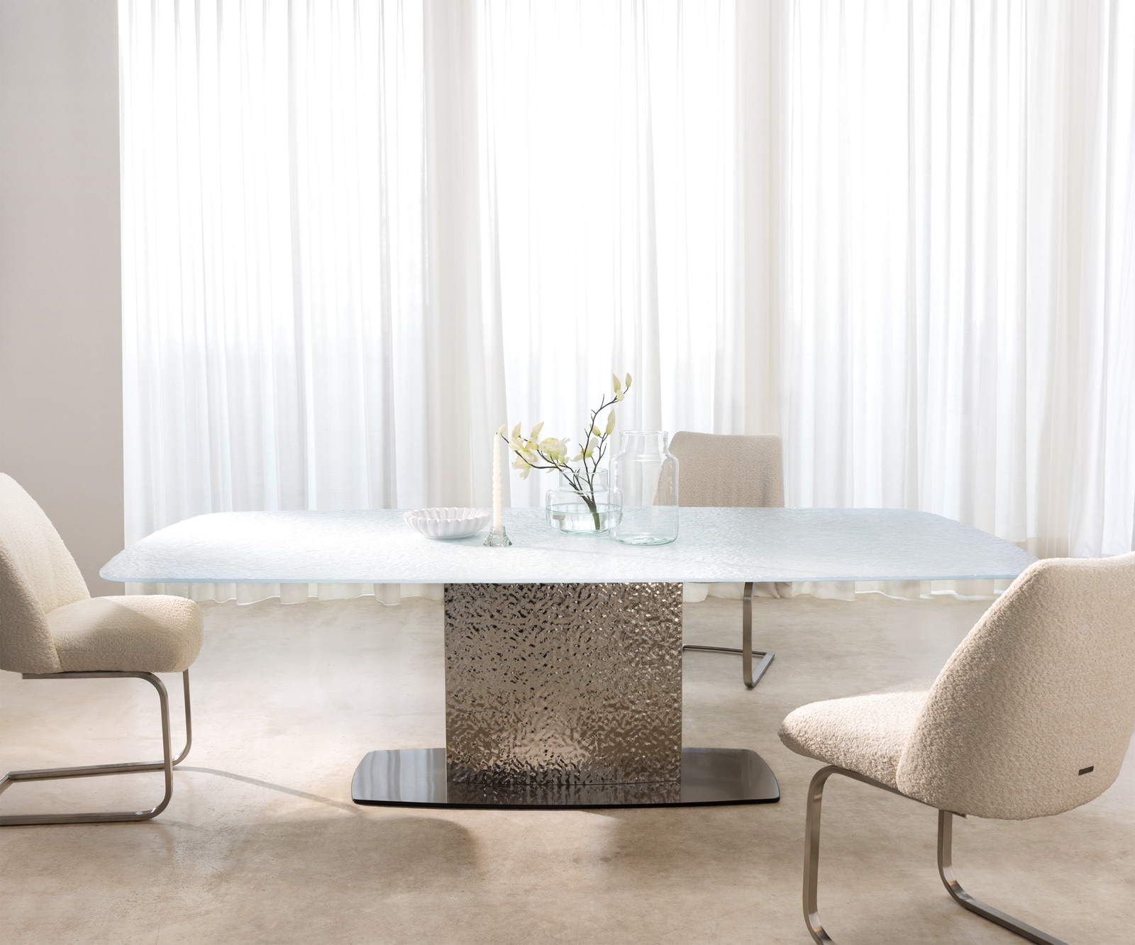 Table à manger Edge Boot 240x120 verre en relief Perlmutt 3D-Design Wave acier inoxydable 2