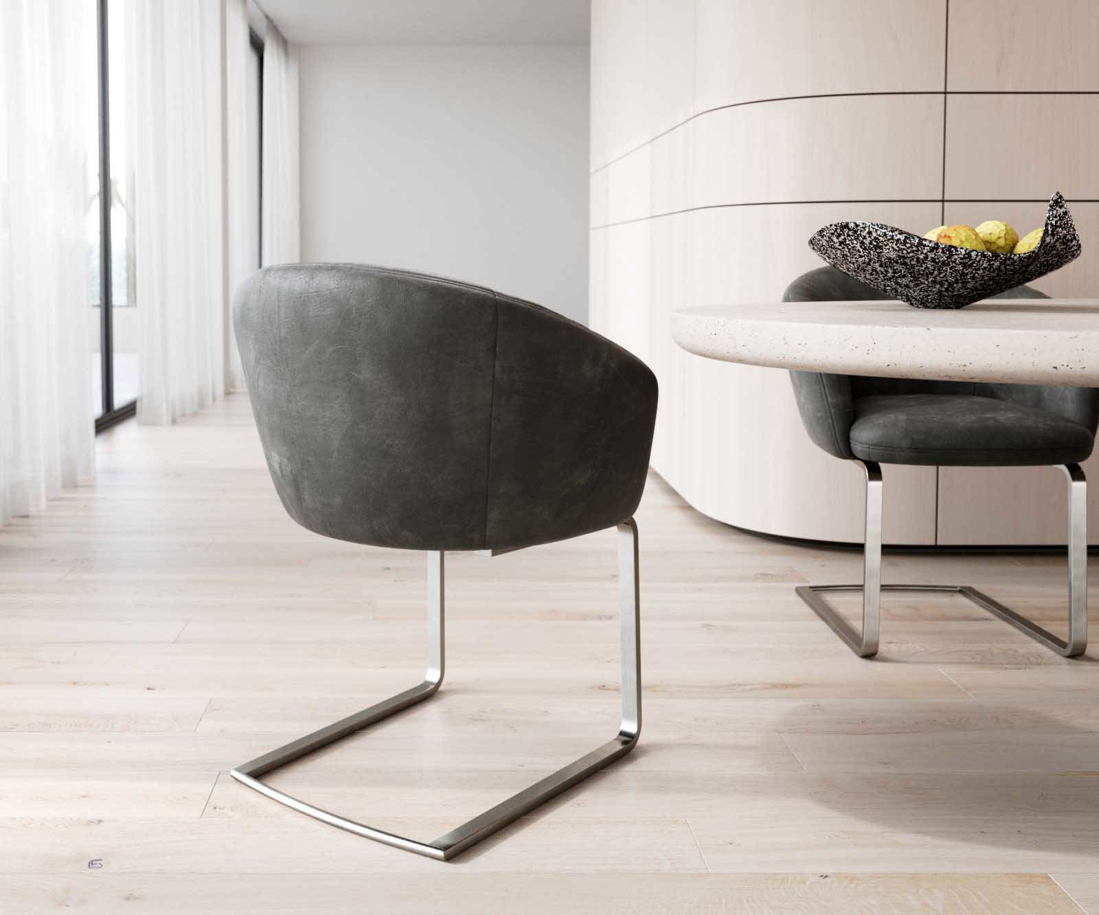 Cantilever Caja-Flex avec accoudoirs microvelours anthracite vintage pied cantilever plat acier inoxydable brossé ressorts ensachés 4 Cantilever Caja-Flex avec accoudoirs microvelours anthracite vintage pied cantilever plat acier inoxydable brossé ressorts ensachés 4