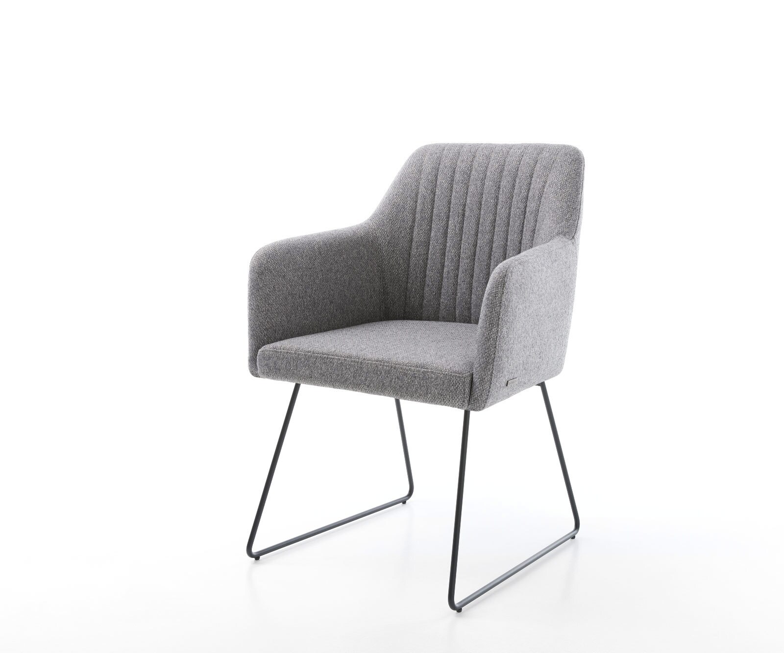 Chaise-de-salle-à-manger Greg-Flex tissu texturé gris clair pied trapèze noir ressorts ensachés