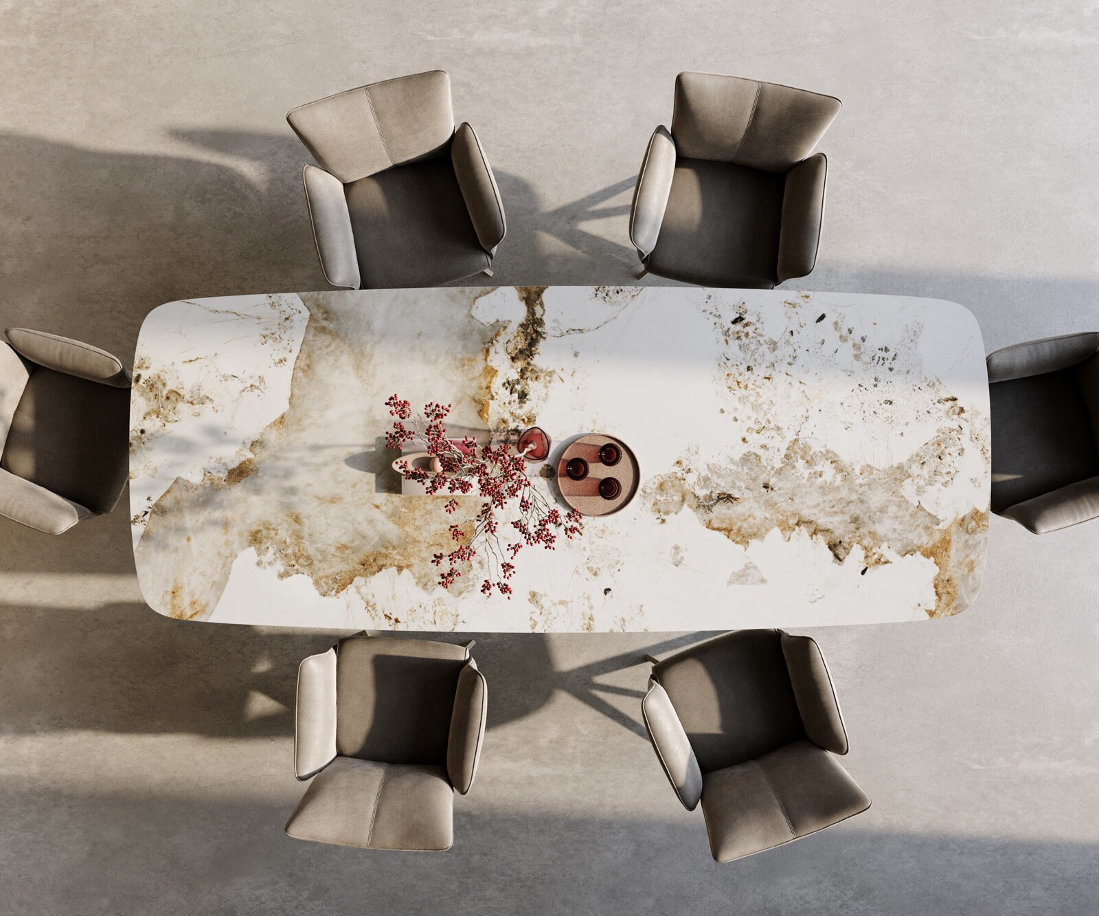 Table à manger Edge Boot 300x120 cm Céramique Minas Melange Blanc-Beige piètement en croix Rectangle Finition effet Titan 4