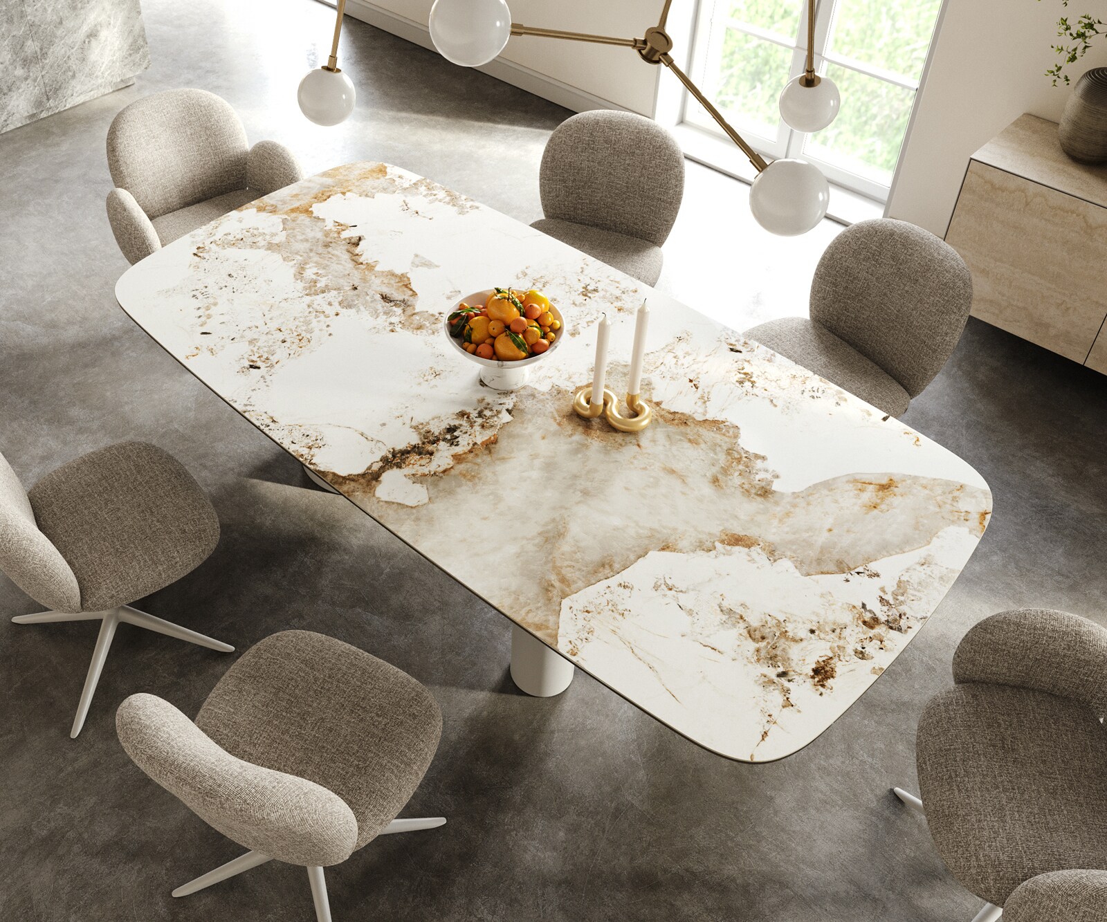 Table à manger Edge Boot 240x120 cm Céramique Minas Melange Blanc-Beige Troa Métal Blanc 4