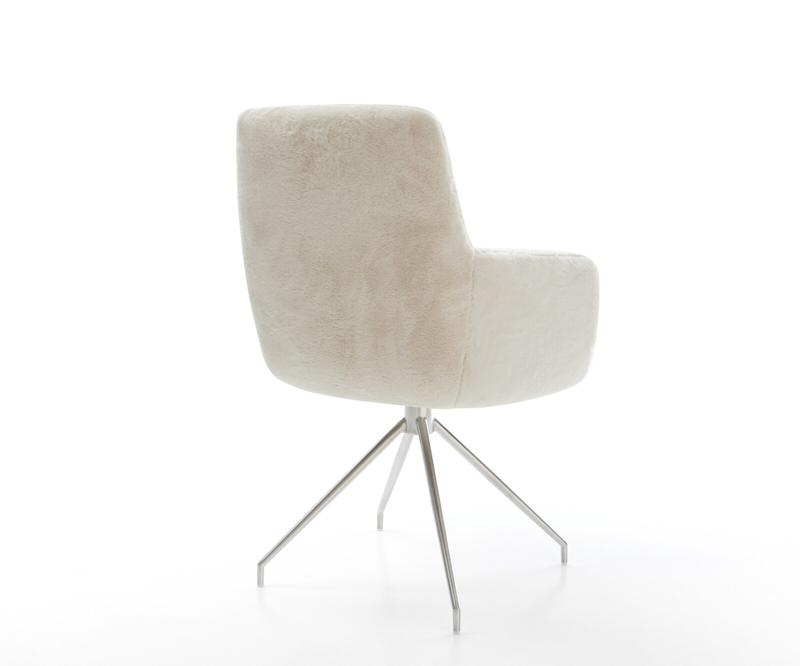 Chaise-de-salle-à-manger Heira-Flex avec accoudoirs peluche crème-blanc pied croisé conique acier inoxydable resorts ensachés 5