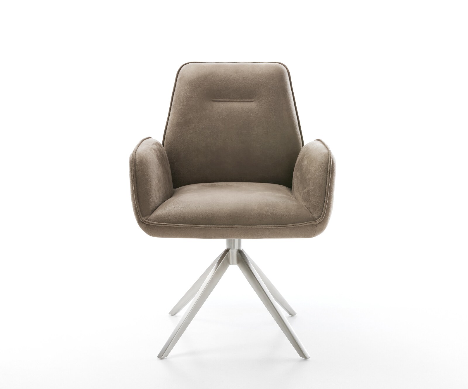 Chaise-pivotante Zoa-Flex microvelours taupe vintage pied croisé large acier inoxydable brossé pivotement sur 360° fonction bascule ressorts ensachés 2