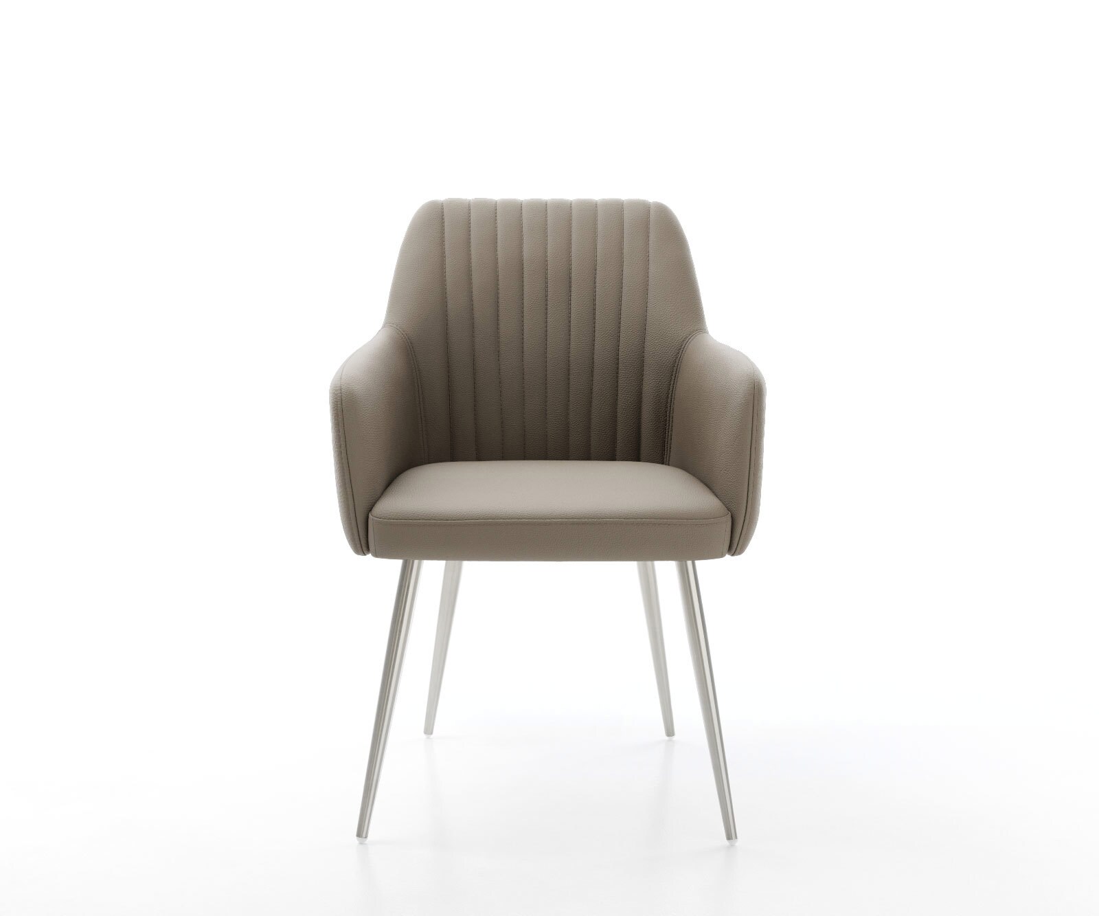 Chaise-de-salle-à-manger Greg-Flex cuir de vache couleur boue 4 pieds coniques acier inoxydable brossé ressorts ensachés 1