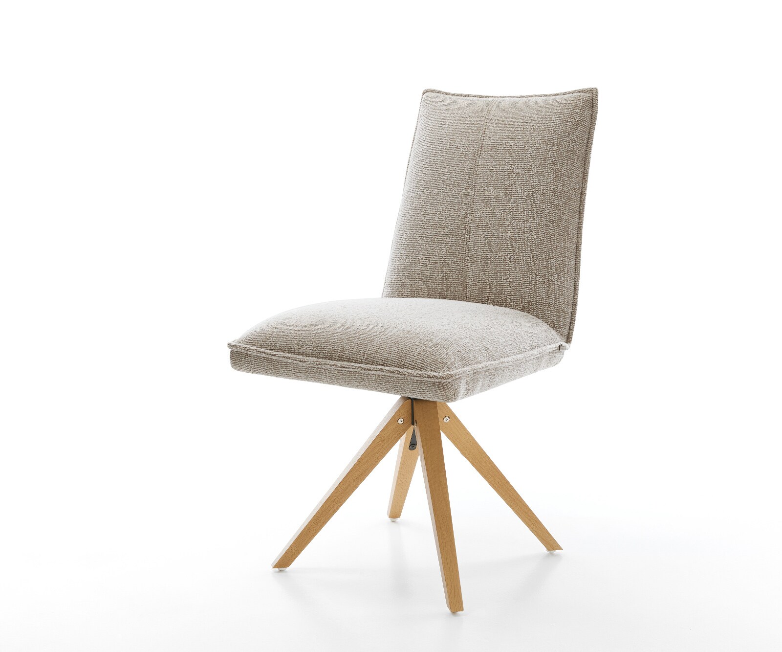 Chaise-pivotante Lelio-Flex tissu tissé doux beige pied en bois angulaire naturel pivotement sur 180° resorts ensachés
