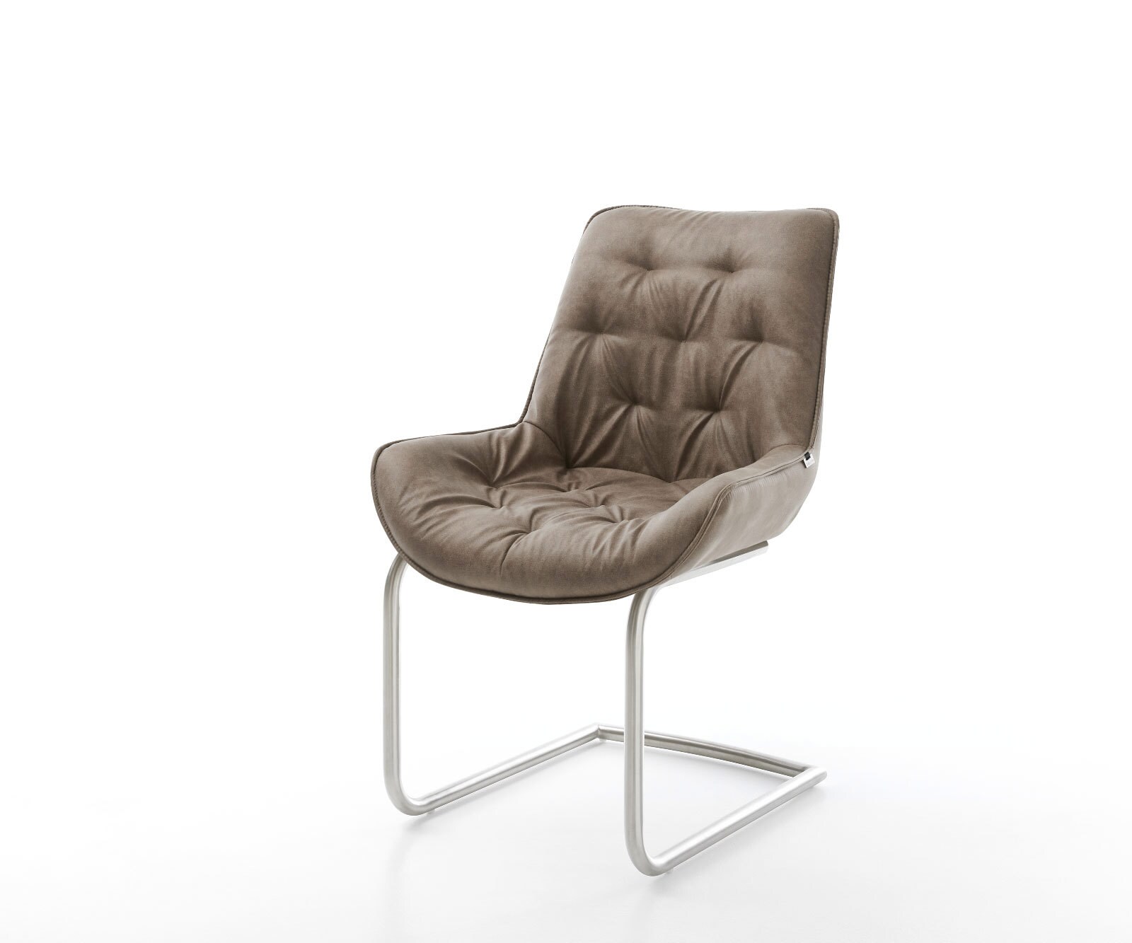 Cantilever Taimi-Flex microvelours taupe vintage pied cantilever rond acier inoxydable brossé