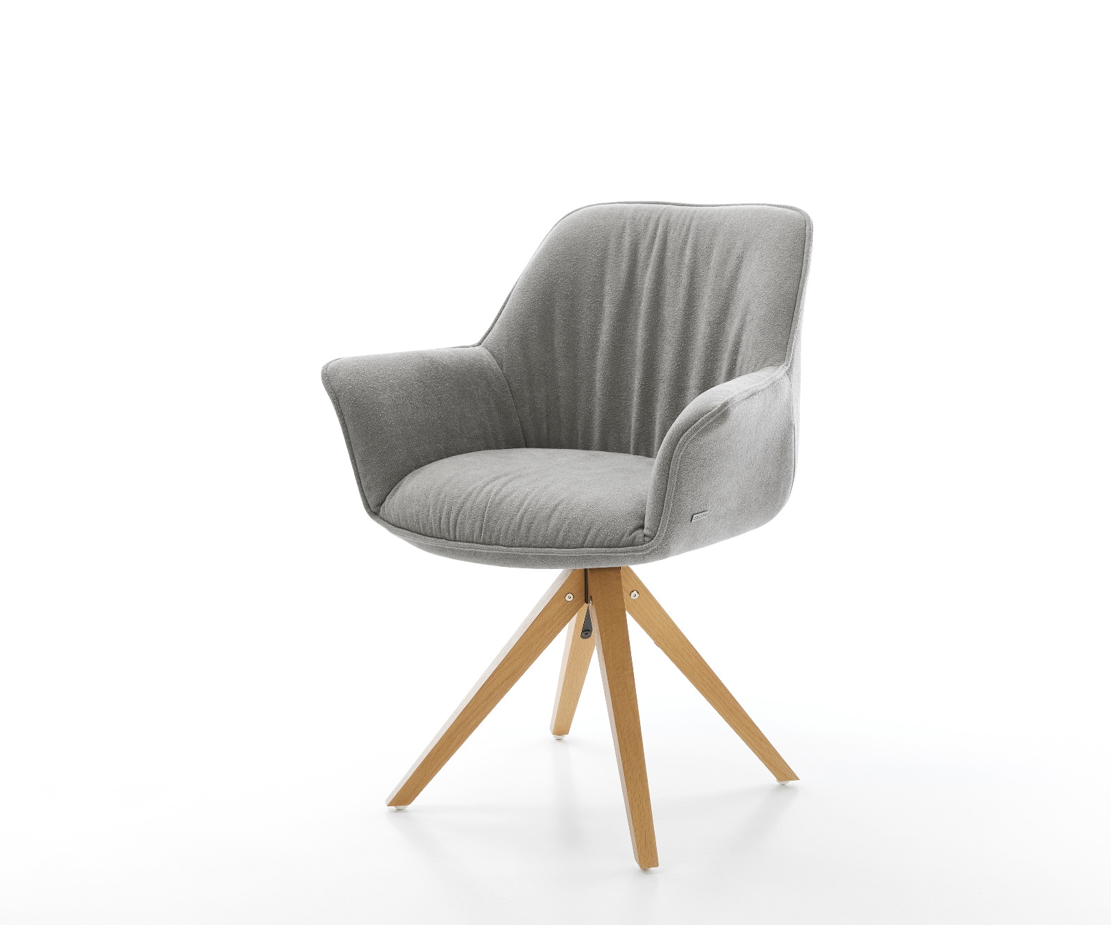 Chaise-pivotante Keila-Flex avec accoudoirs tissu structuré doux gris pied en bois angulaire naturel pivotement sur 180° 1