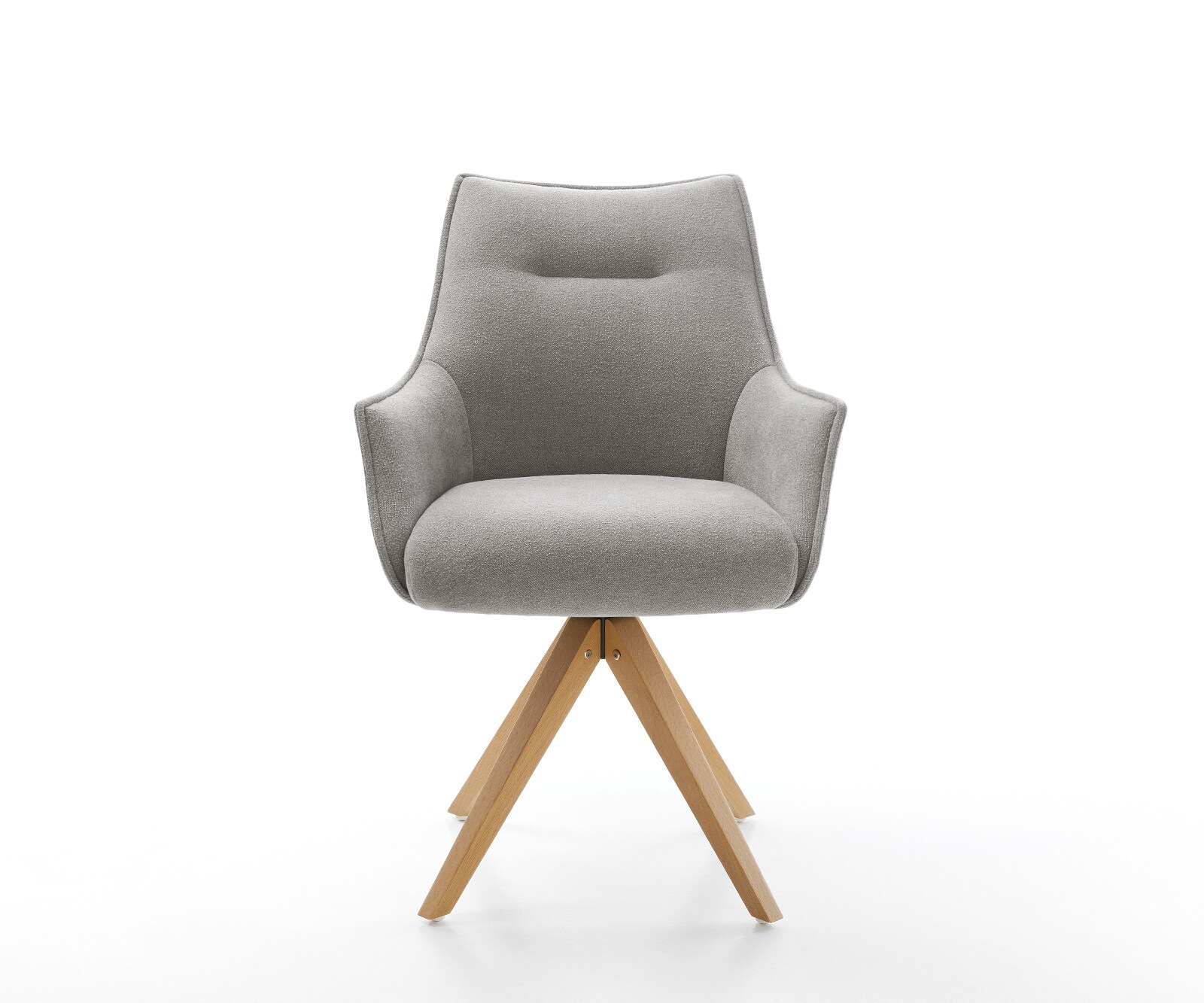 Chaise-pivotante Alja-Flex avec accoudoirs tissu structuré doux gris pied en bois angulaire naturel pivotement sur 180° resorts ensachés 1