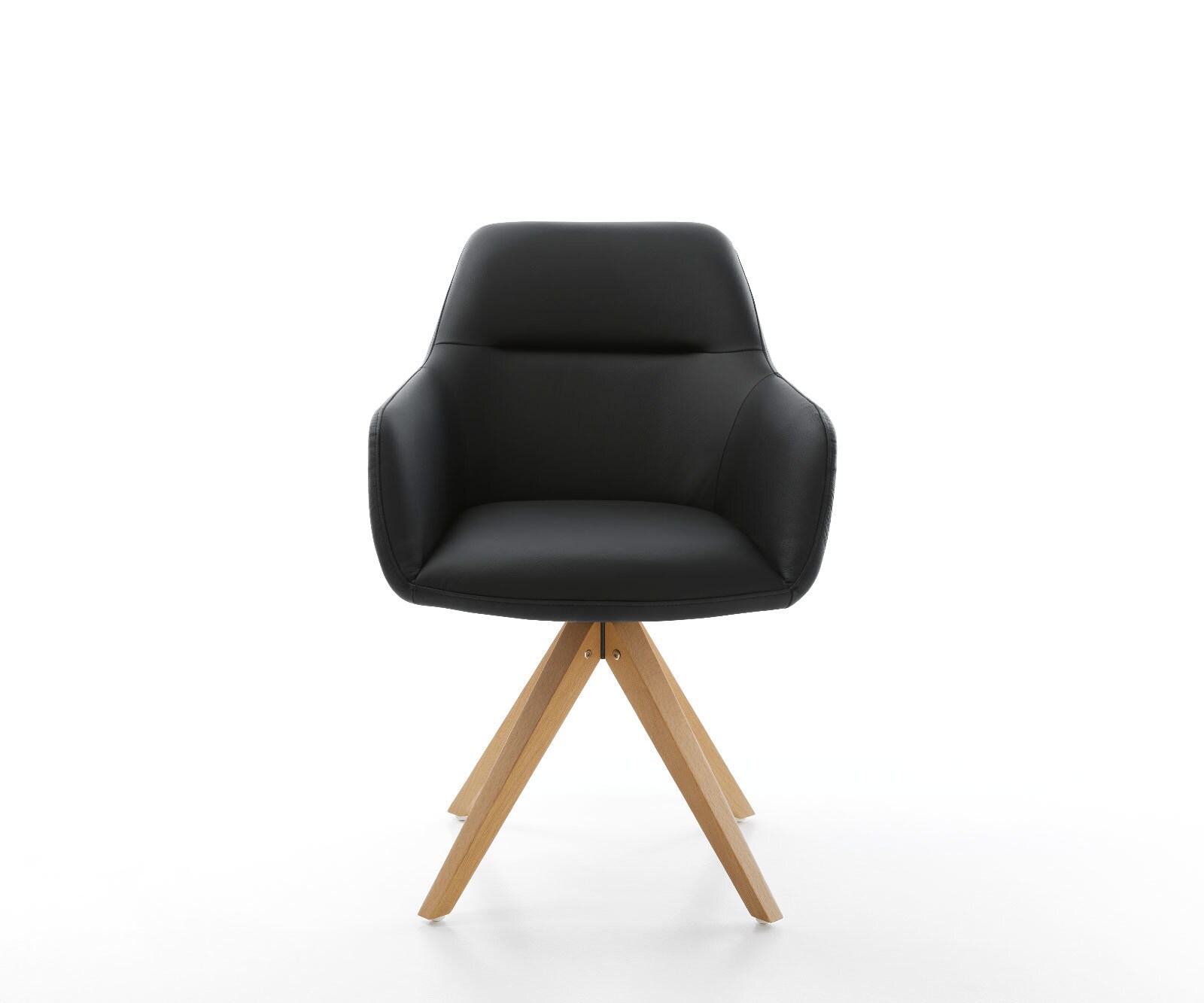 Chaise-de-salle-à-manger Pejo-Flex cuir de vache noir pied en bois angulaire naturel ressorts ensachés 1