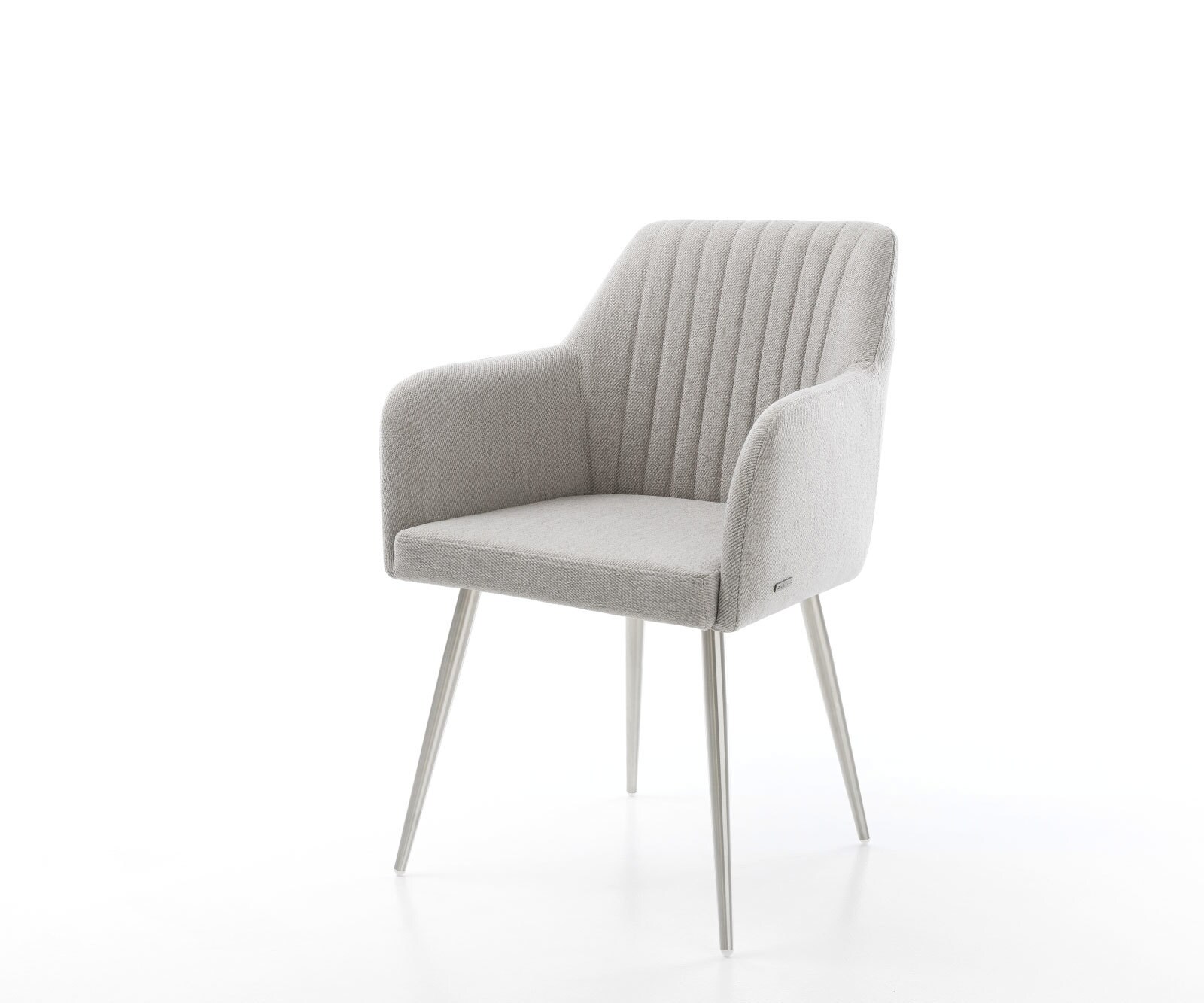 Chaise-de-salle-à-manger Greg-Flex rayures gris clair 4 pieds coniques acier inoxydable brossé ressorts ensachés